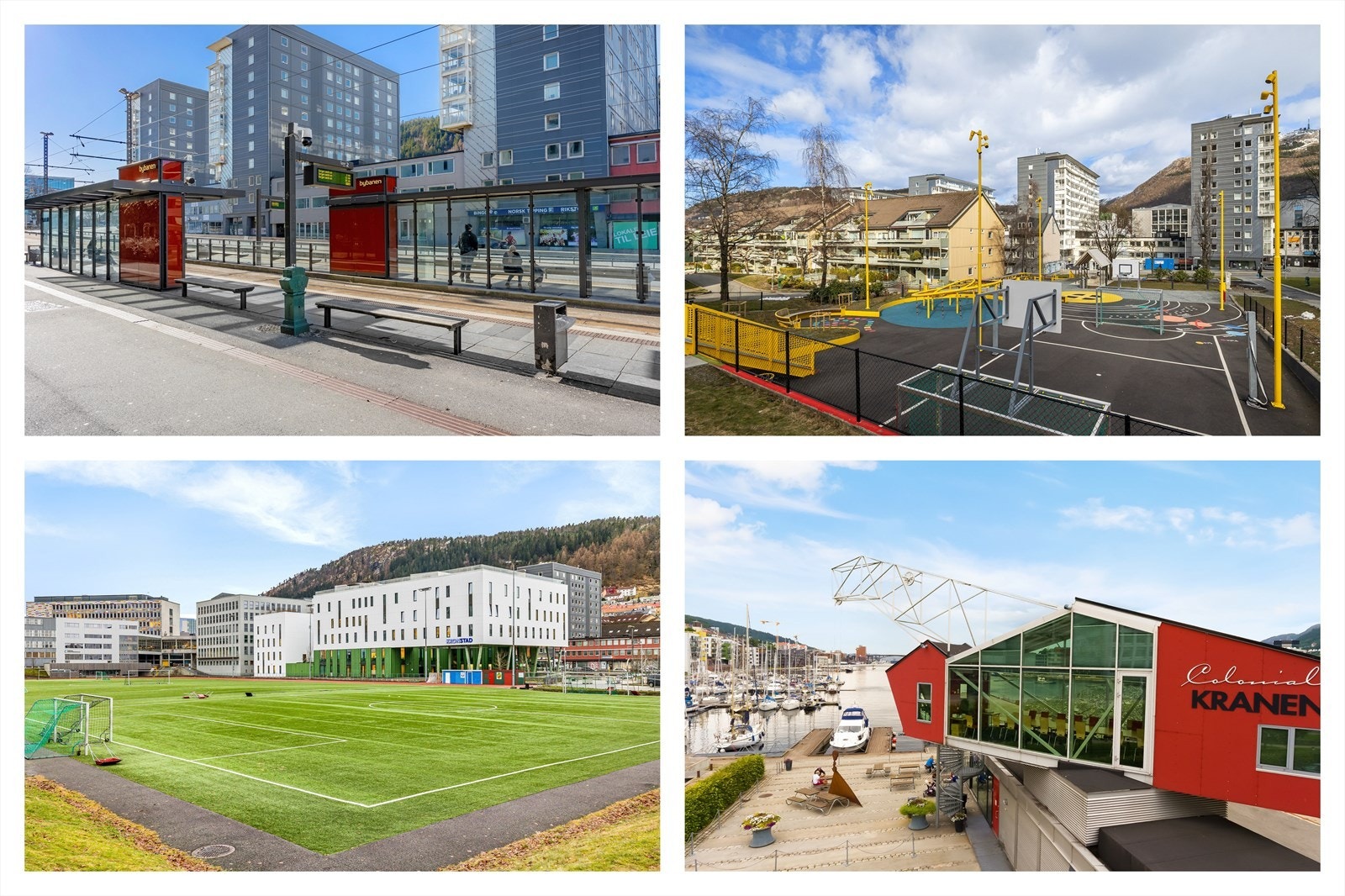 Fra boligen er det kort vei til Bybanen, fotballbane ved Danmarks plass og flere fritids- og aktivitetsområder i nærområdet. Galleribilde