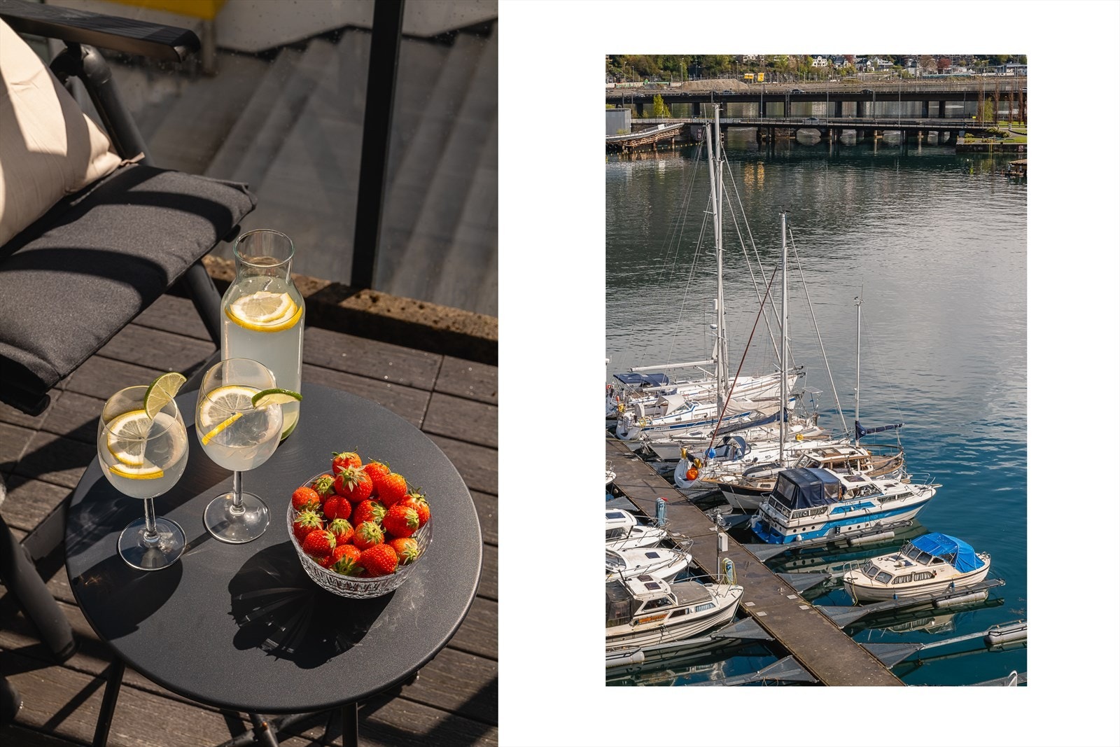 Her kan du nyte utsikten over marinaen og livet i Damsgårdssundet. Galleribilde