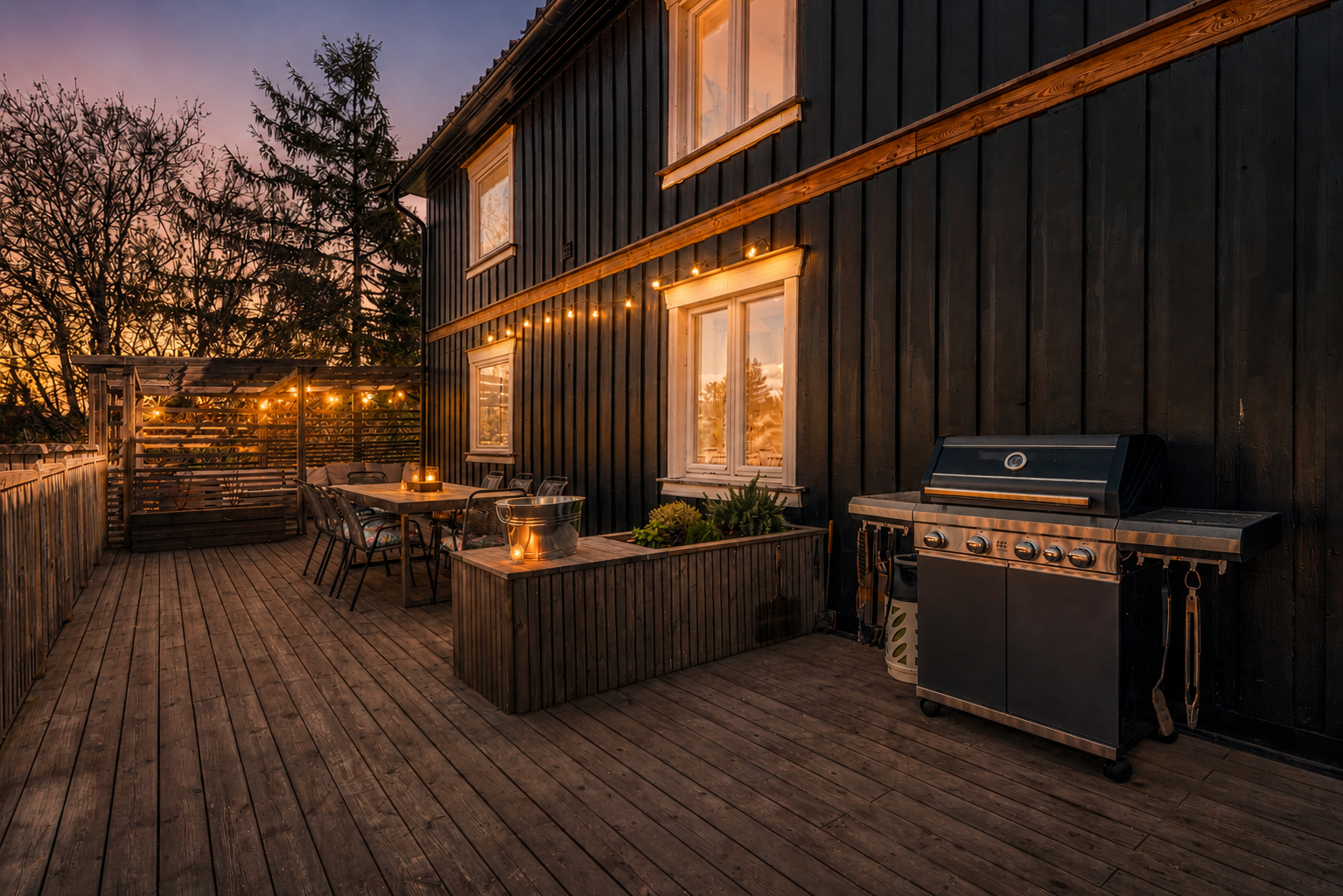 Nydelig uteplass utenfor hovedhuset. Digitalt redigert, avvik kan forekomme. Galleribilde