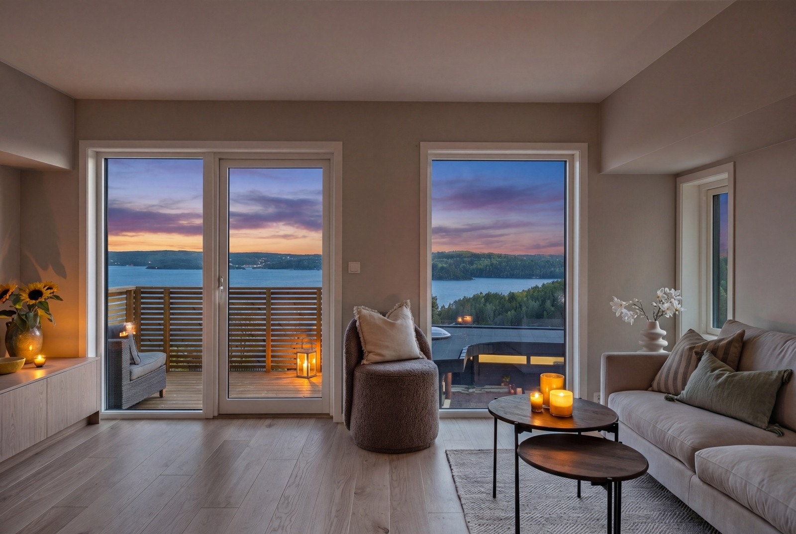 Fjordstien 3B, kvelder med flott lys. AI Galleribilde