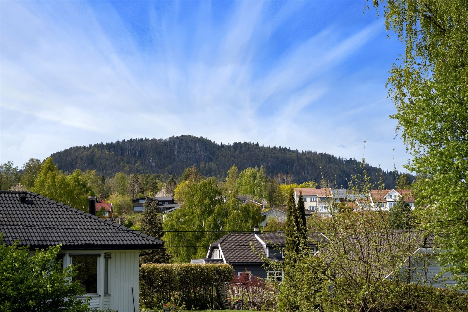 Fra eiendommen er det utsikt mot de lokale åsene og umiddelbar nærhet til skog og mark. Galleribilde