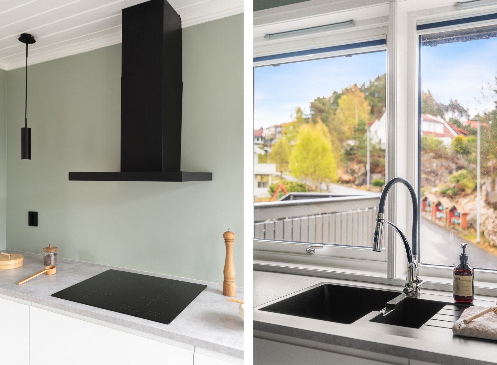Det er utstyrt med følgende integrerte hvitevarer: Stekeovn, platetopp, micro, oppvaskmaskin og kjøleskap med frysedel. Galleribilde