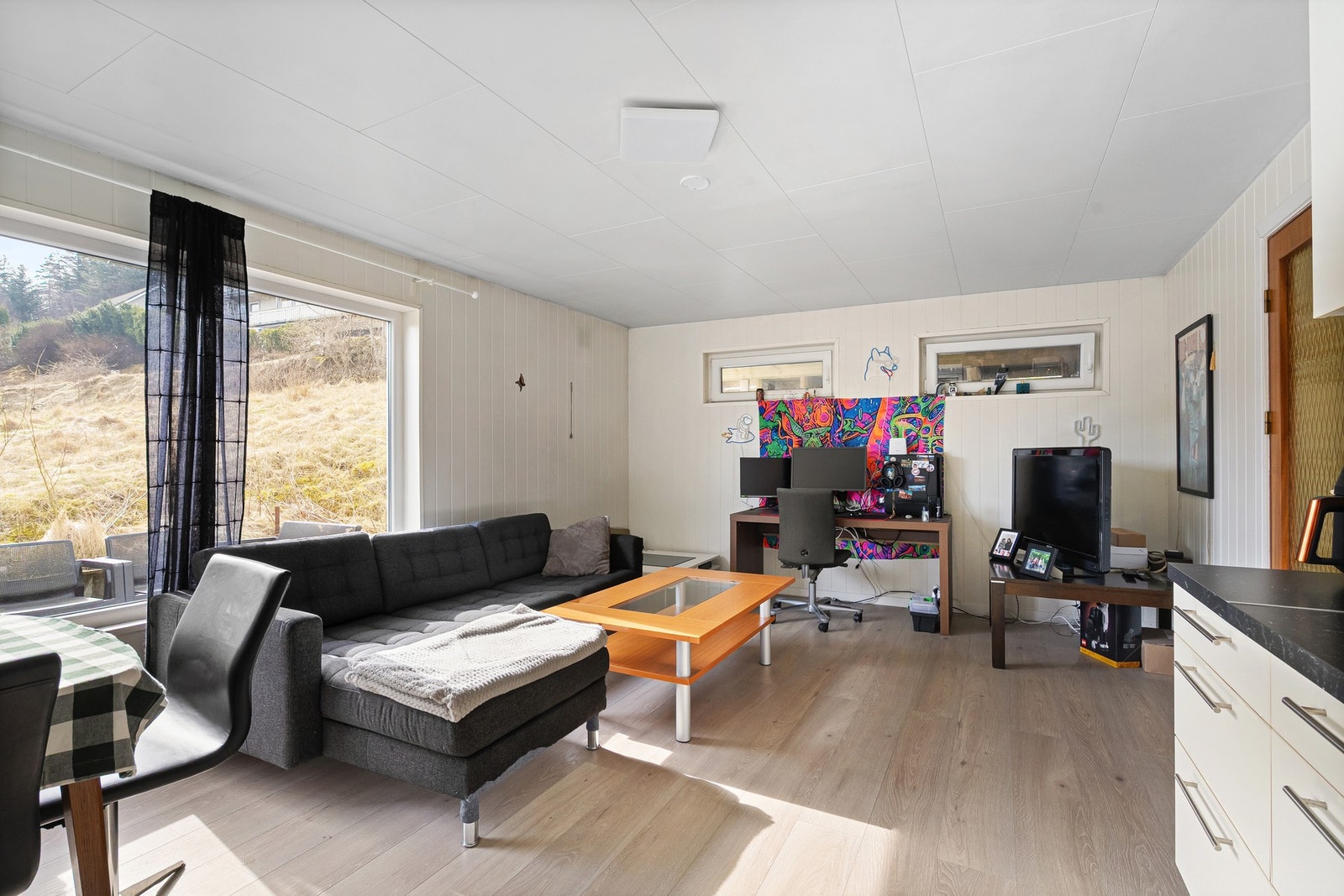 Stue med store vindusflater Galleribilde