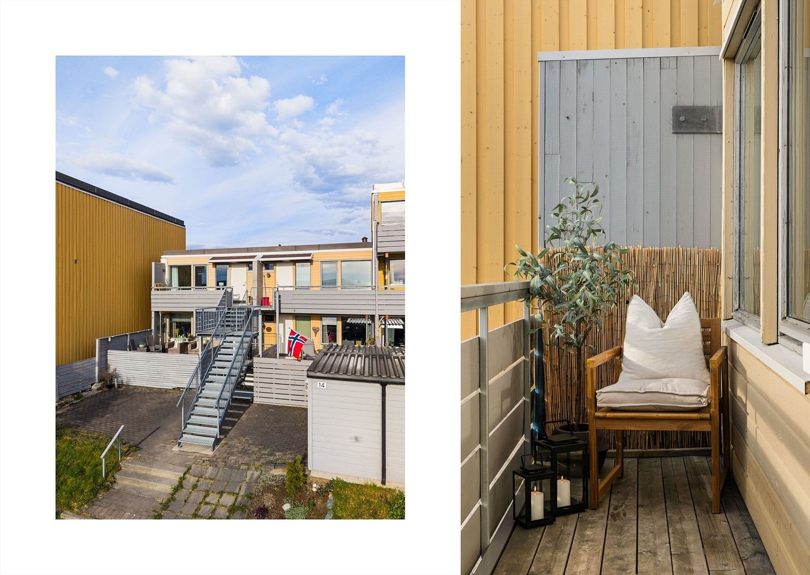 På balkongen ved inngangspartiet er det gode solforhold på ettermiddag og kveld. Galleribilde
