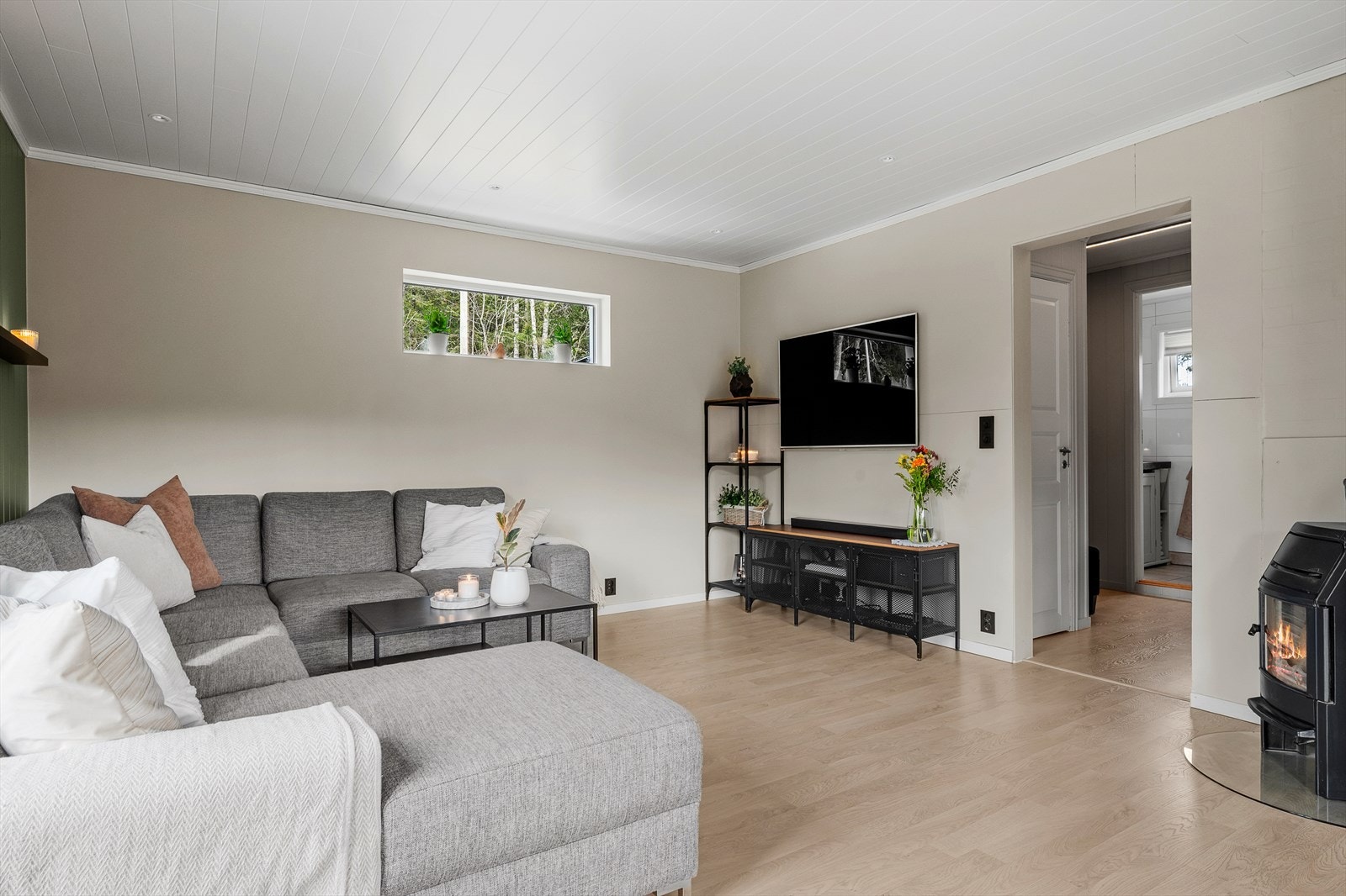 Stue med både vedovn og varmepumpe Galleribilde