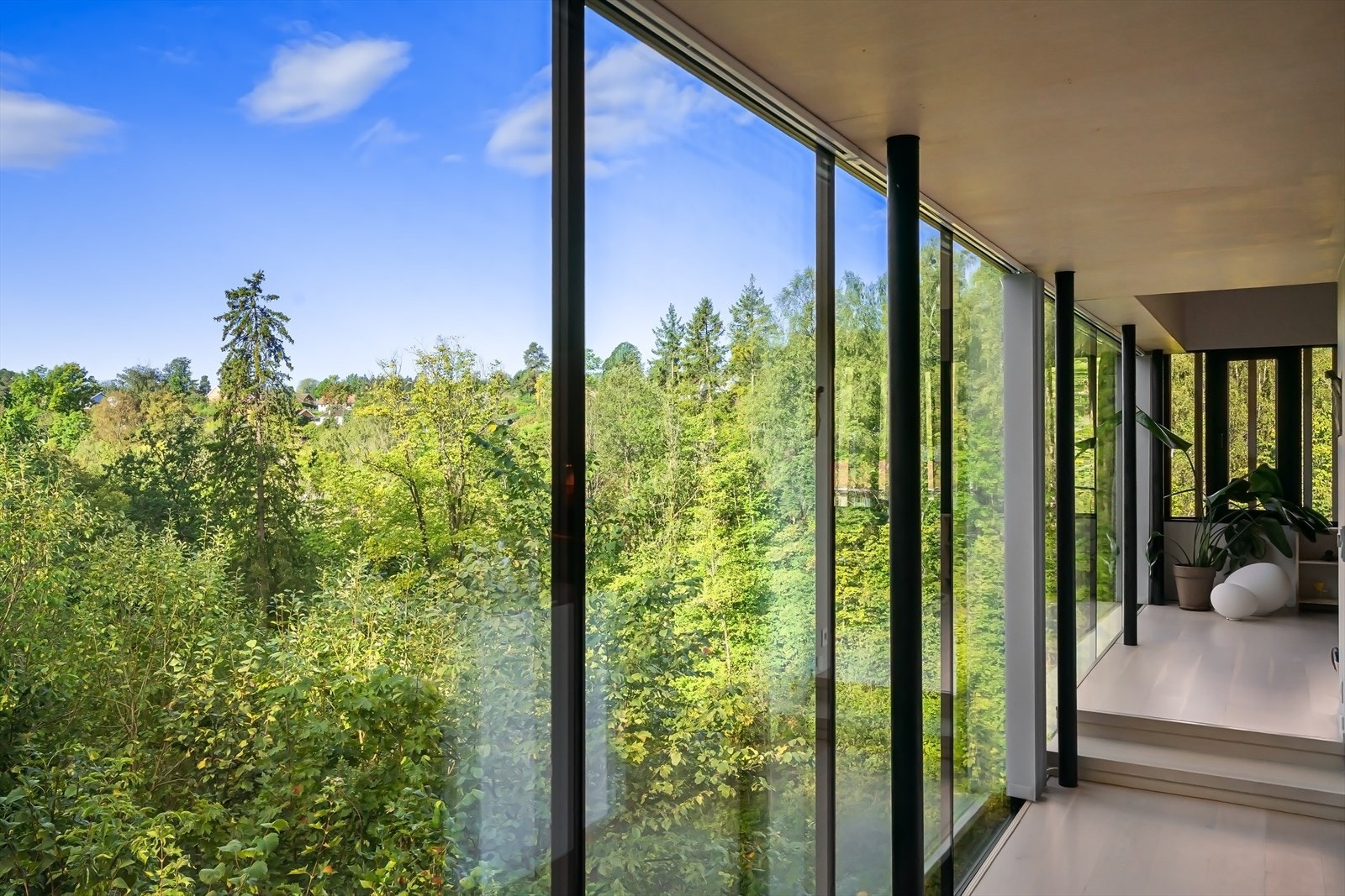 Store sørvestvendte glassflater med natur som nærmeste nabo Galleribilde