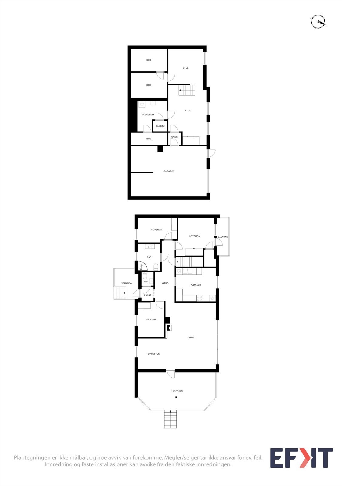 Eneboligen har et samlet bruksareal på 183 m² fordelt over to plan, med en gjennomtenkt romfordeling. Galleribilde