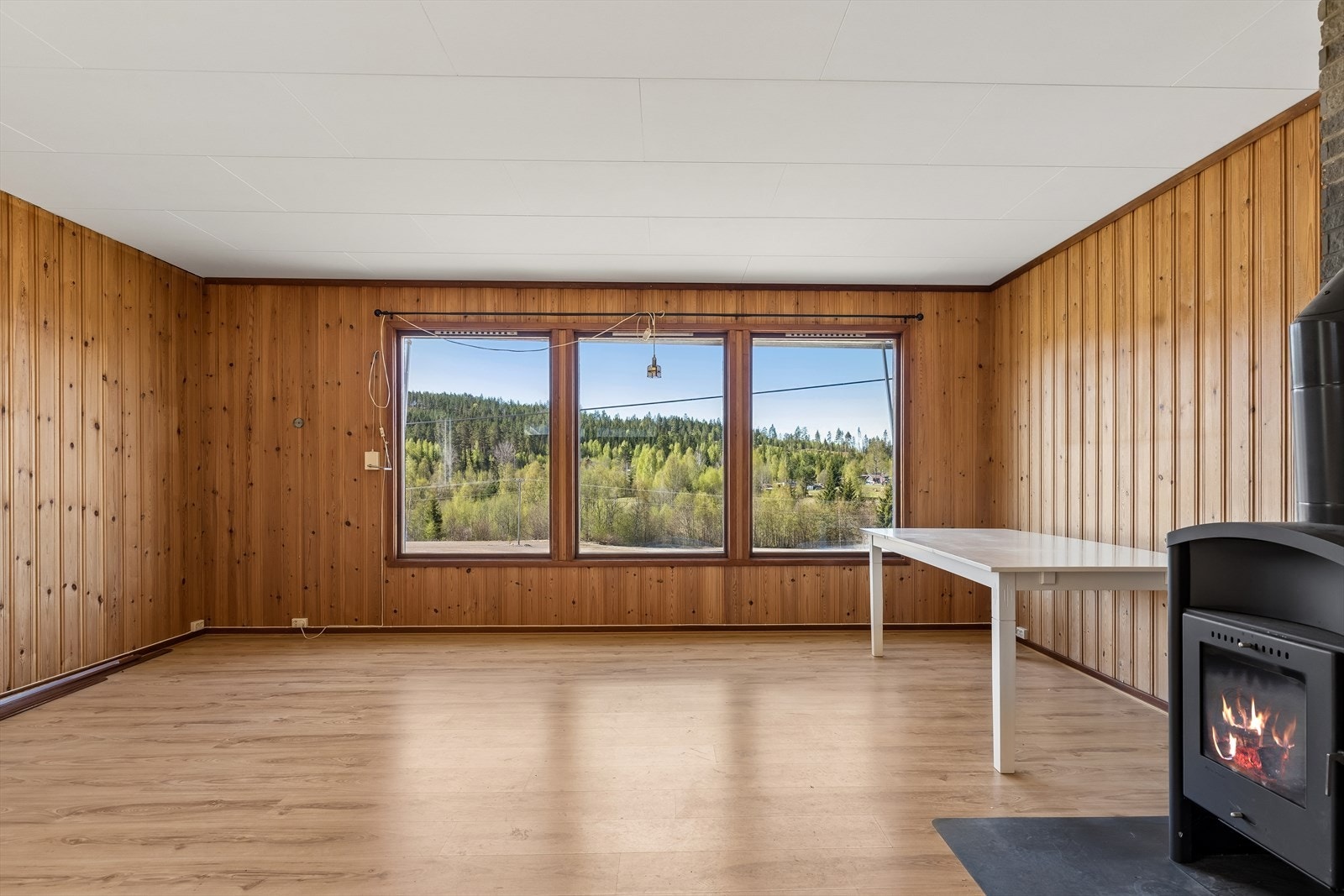 Stuen har laminatgulv og store vindusflater som gir godt med dagslys. Galleribilde