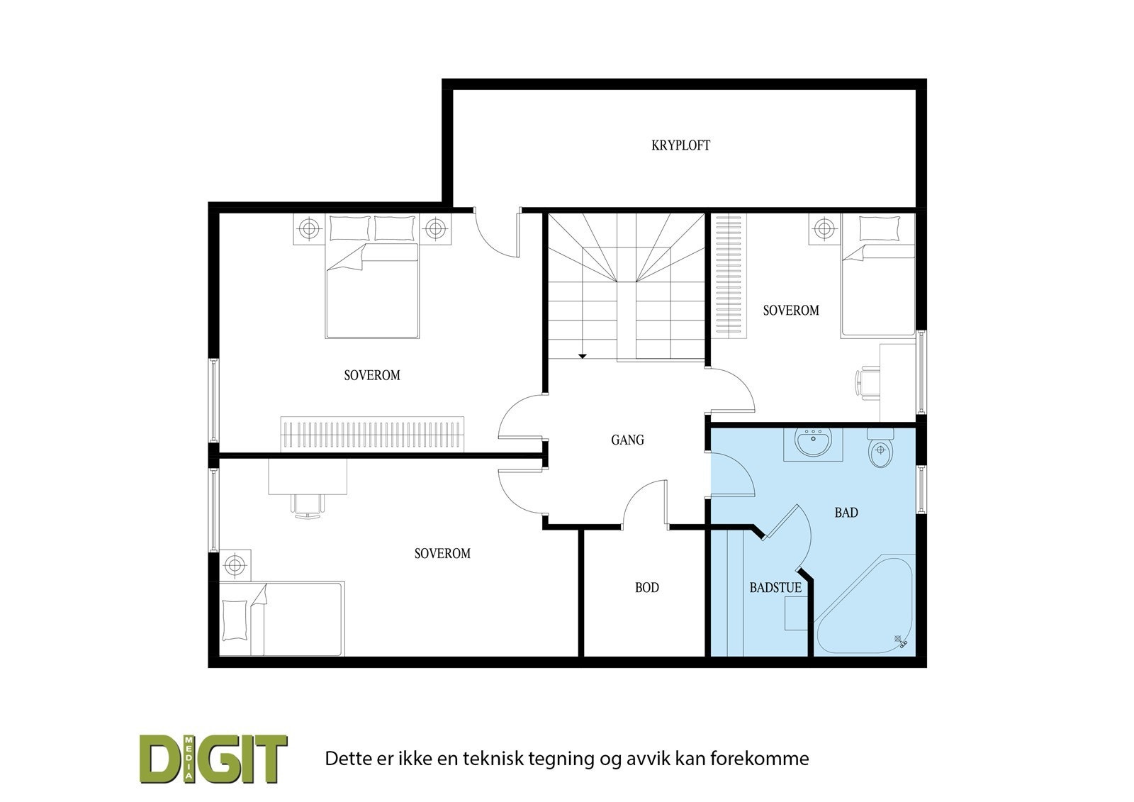 Plantegning loftsetasje. Galleribilde