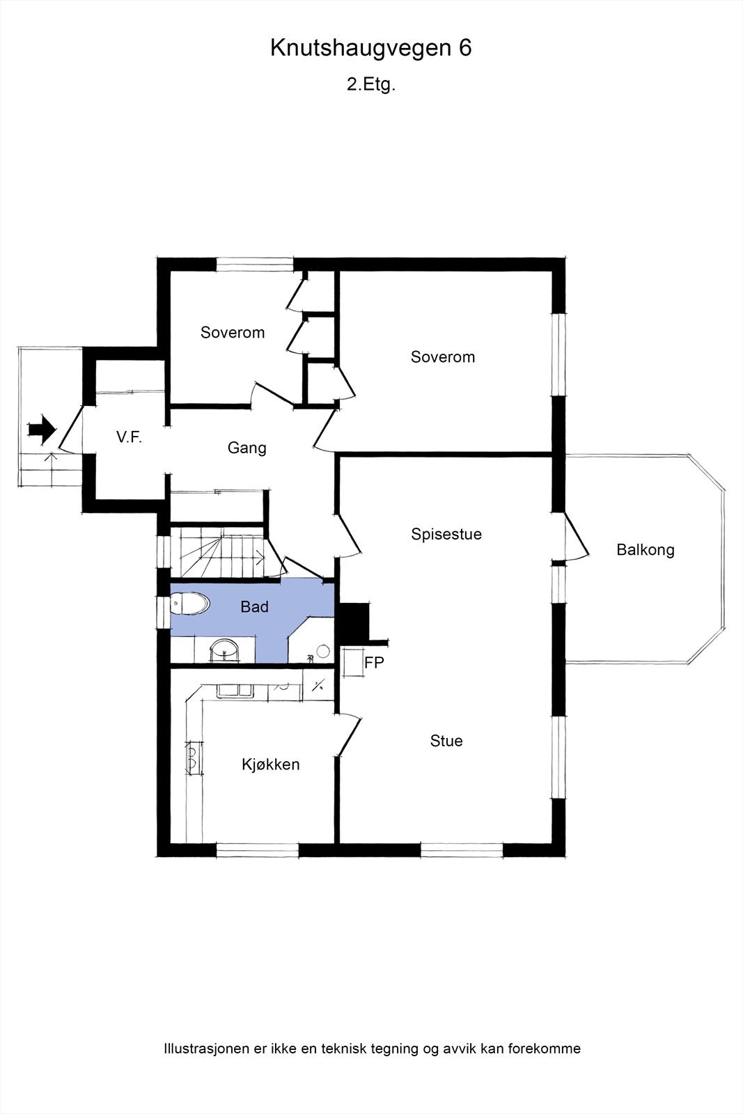 Hovedetasjen har en praktisk planløsning med alt man trenger på ett plan, inkludert stue, kjøkken, bad og to soverom. Galleribilde