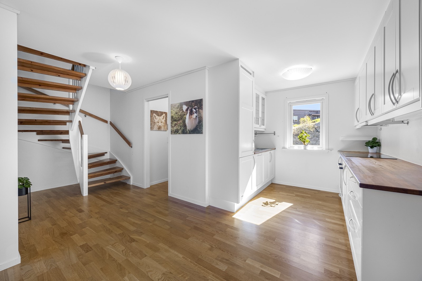 Hvit kjøkkeninnredning hvor hvitevarer følger med. Galleribilde