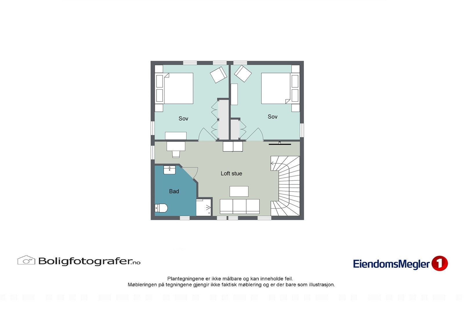 Loftsetasjen med to soverom, bad og en egen loftstue. Galleribilde