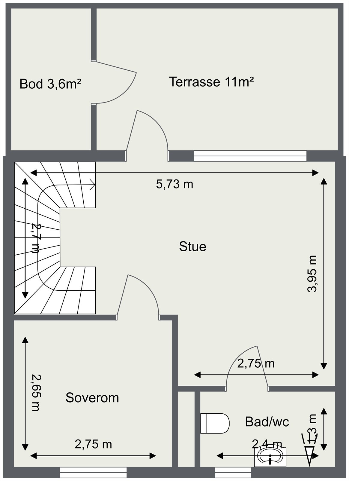 Toppetasjen byr på ekstra privatliv med egen stue, soverom, bad og en vestvendt terrasse med bod. Galleribilde