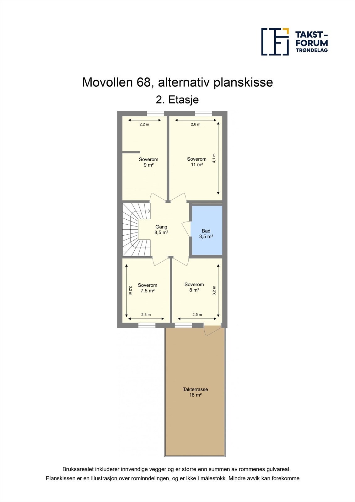 Alternativ planskisse ved å sette opp lettvegg og dele av det største soverommet. Galleribilde