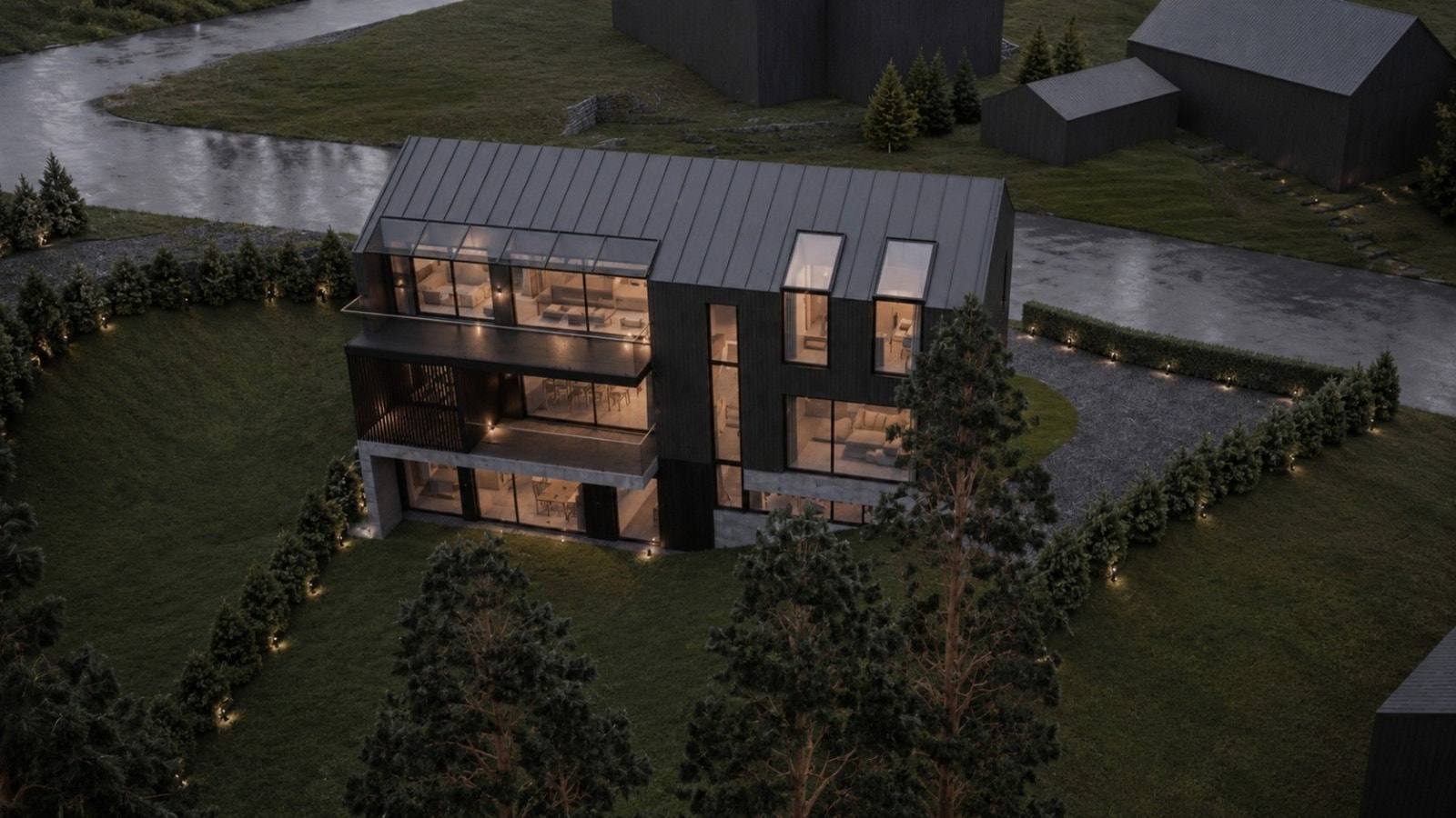 Ny enebolig. Det gjøres oppmerksom på at bildet er AI-redigert og er basert på arkitekttegninger. Avvik kan likevel forekomme. Galleribilde