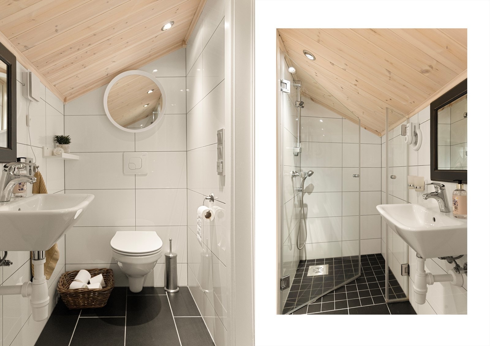Badet i loftsetasjen er av fin størrelse og smart praktisk anlagt. Galleribilde