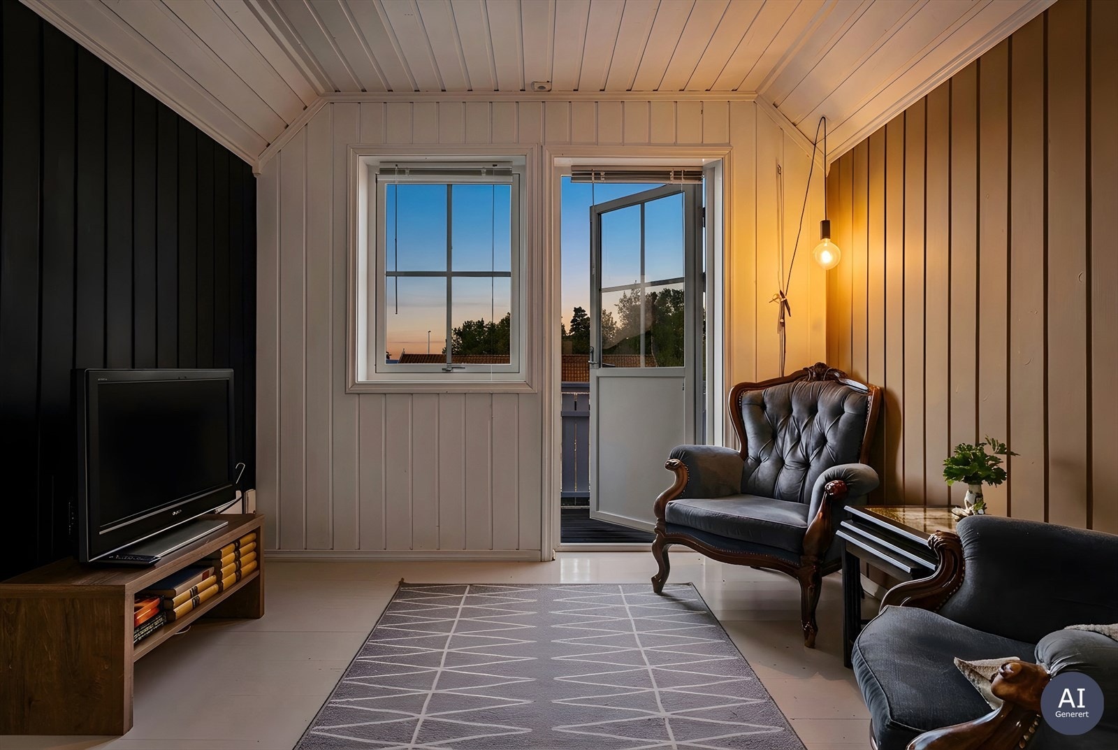 I andre etasje finner du en hyggelig loftstue med utgang til balkong. Galleribilde