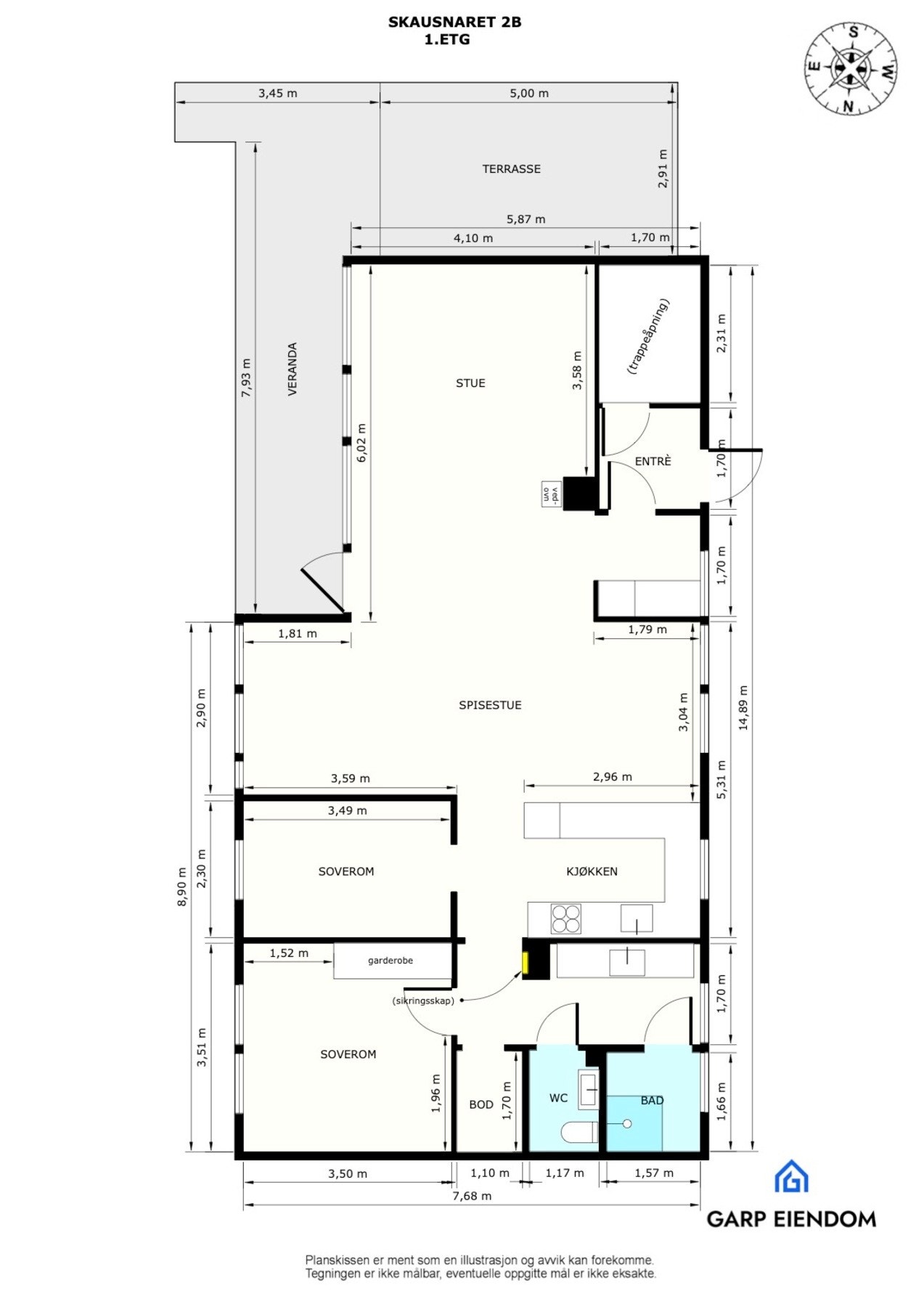 Plantegning med mål 1.etasje. Galleribilde