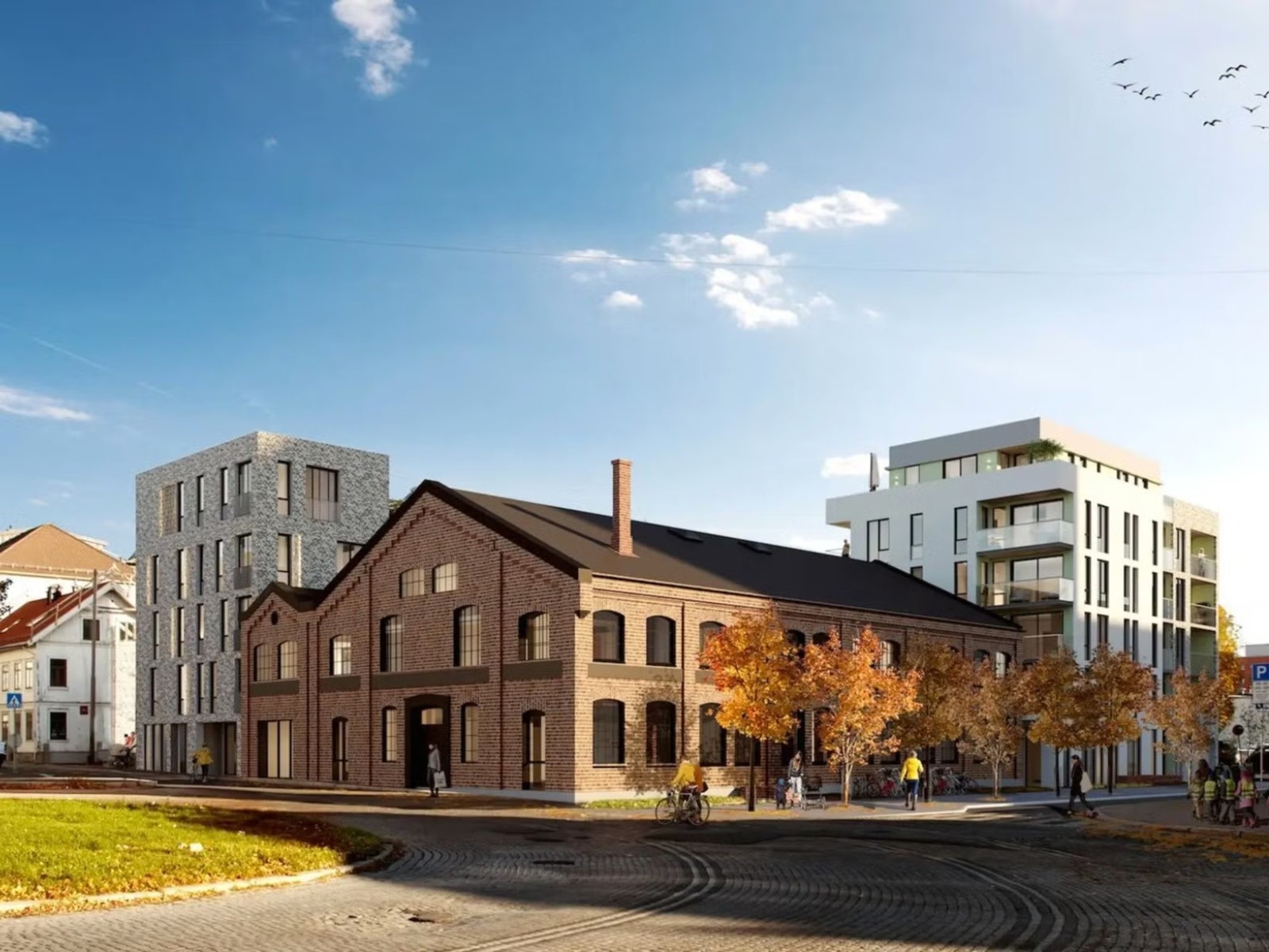 Sameiet Dnamo er en flott kombinasjon av det nye og moderne i møte med det gamle og ærverdige. I samme bygg finner du som nevnt Rema 1000, og i nærheten er både Kiwi og Meny. (Illustrasjon: Blår/Sweco Architects AS). Galleribilde
