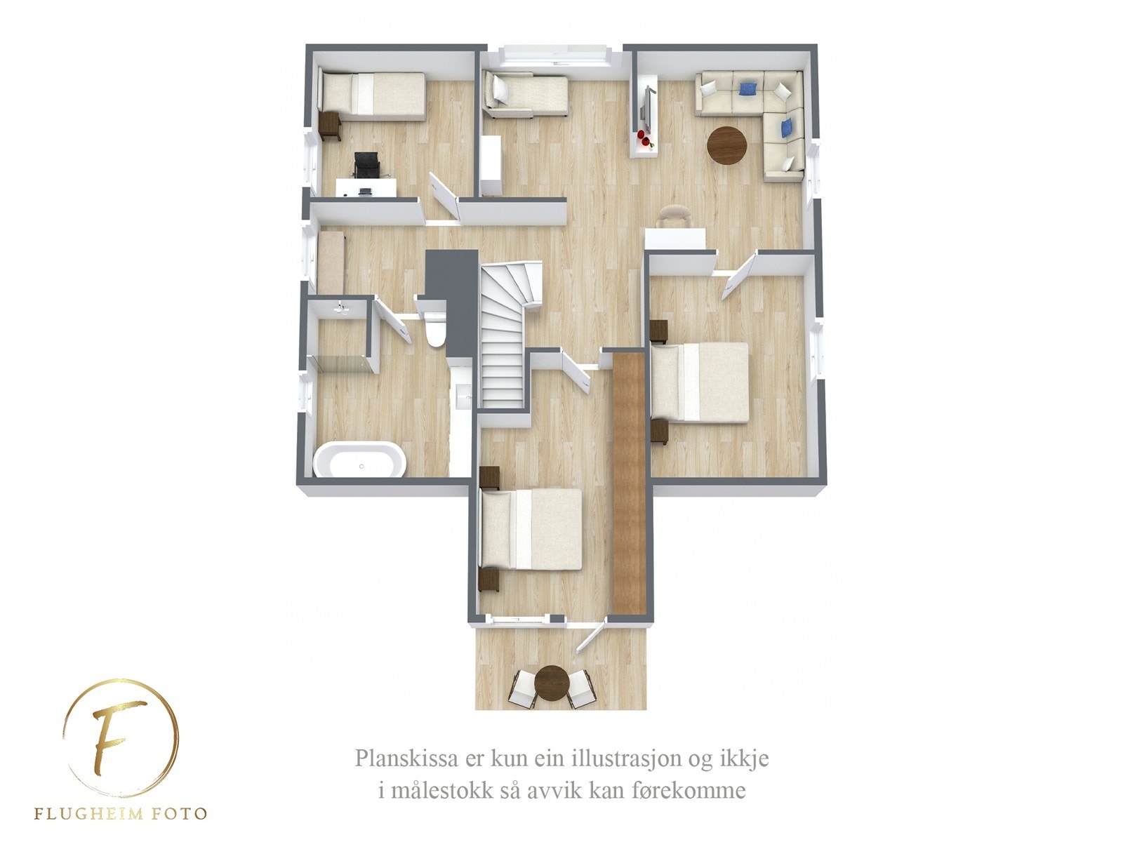 Planteikning 3D - 2. etasje. Galleribilde