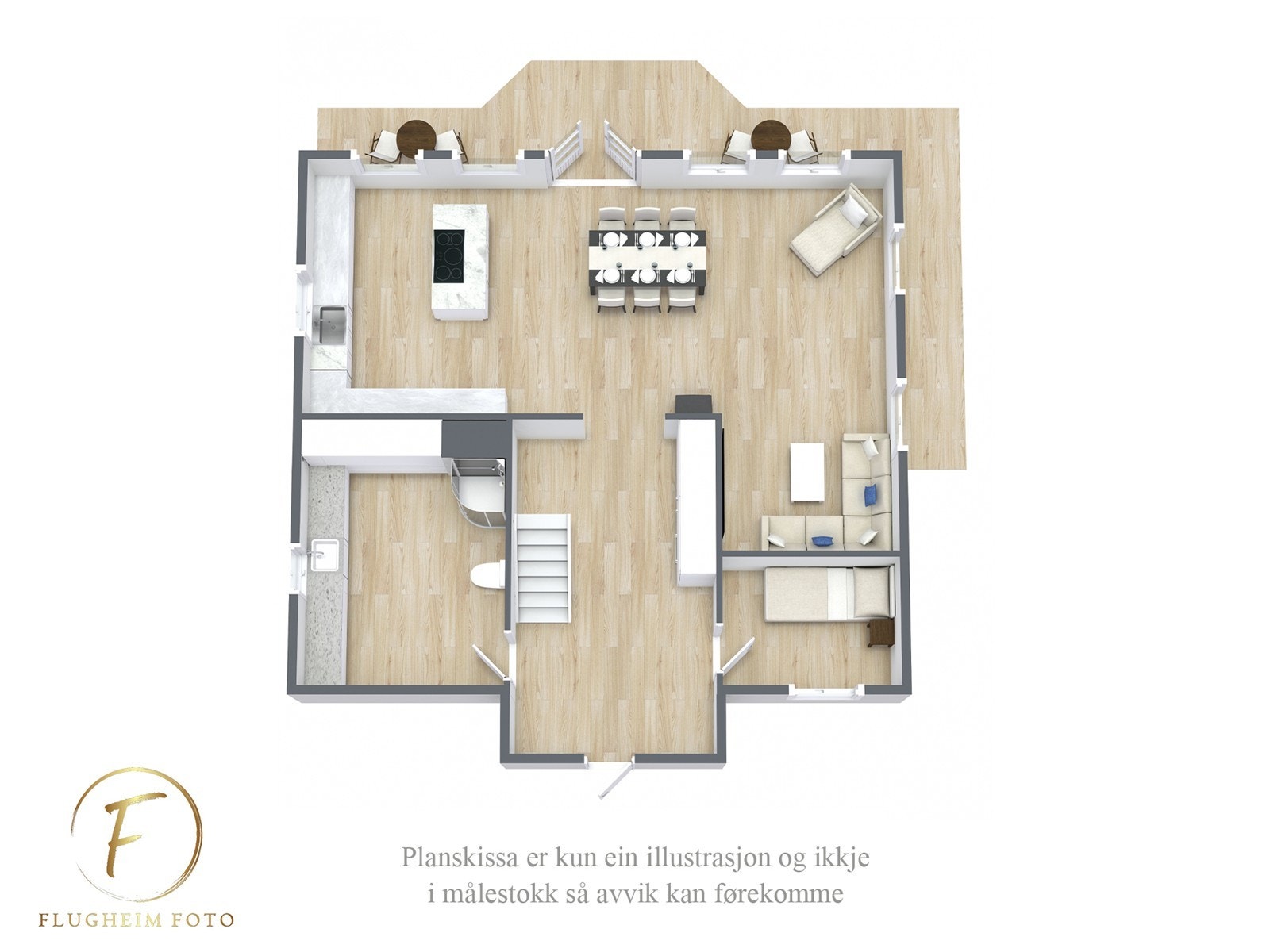 Planteikning 3D - 1. etasje. Galleribilde