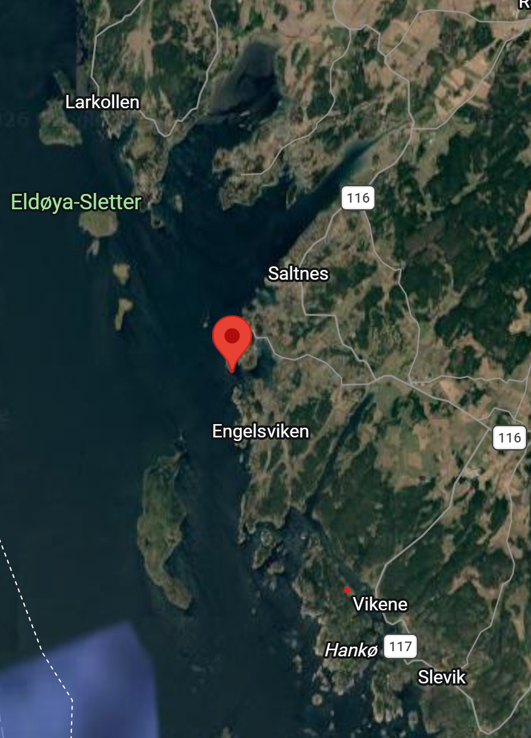 Kartet viser plasseringen av eiendommen mellom Larkollen i Nord og Hankø i sør Galleribilde