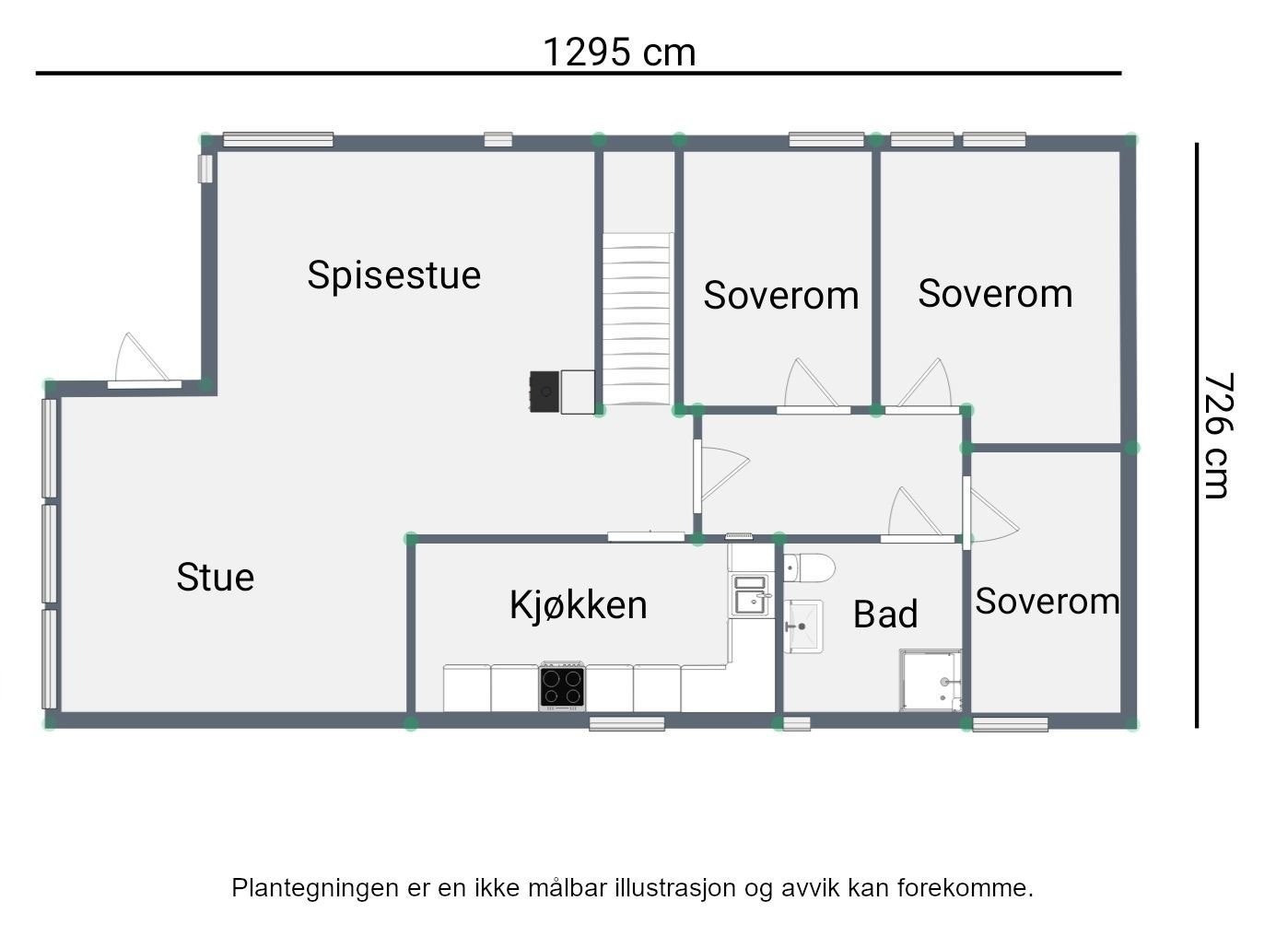 Planoversikt hovedetasjen, 2. etasje. God romfordeling og naturlig flyt mellom oppholdsrommene. Galleribilde