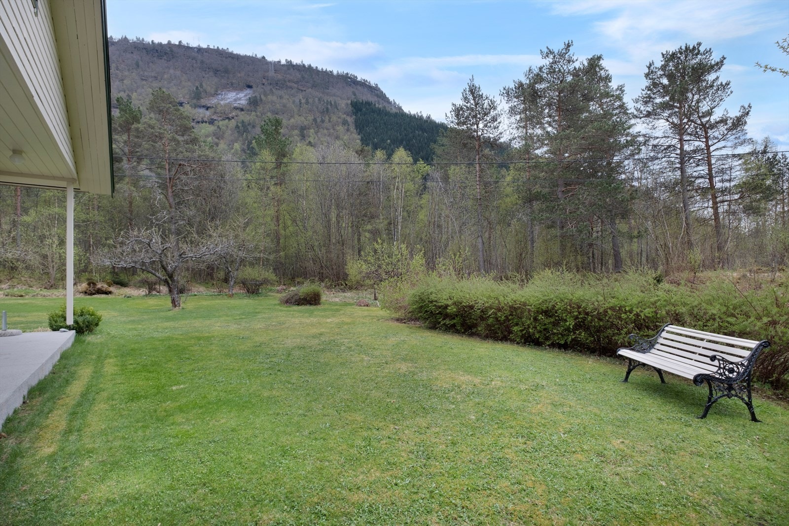Det er etablert plenarealer og noe beplantning rundt eneboligen. Galleribilde