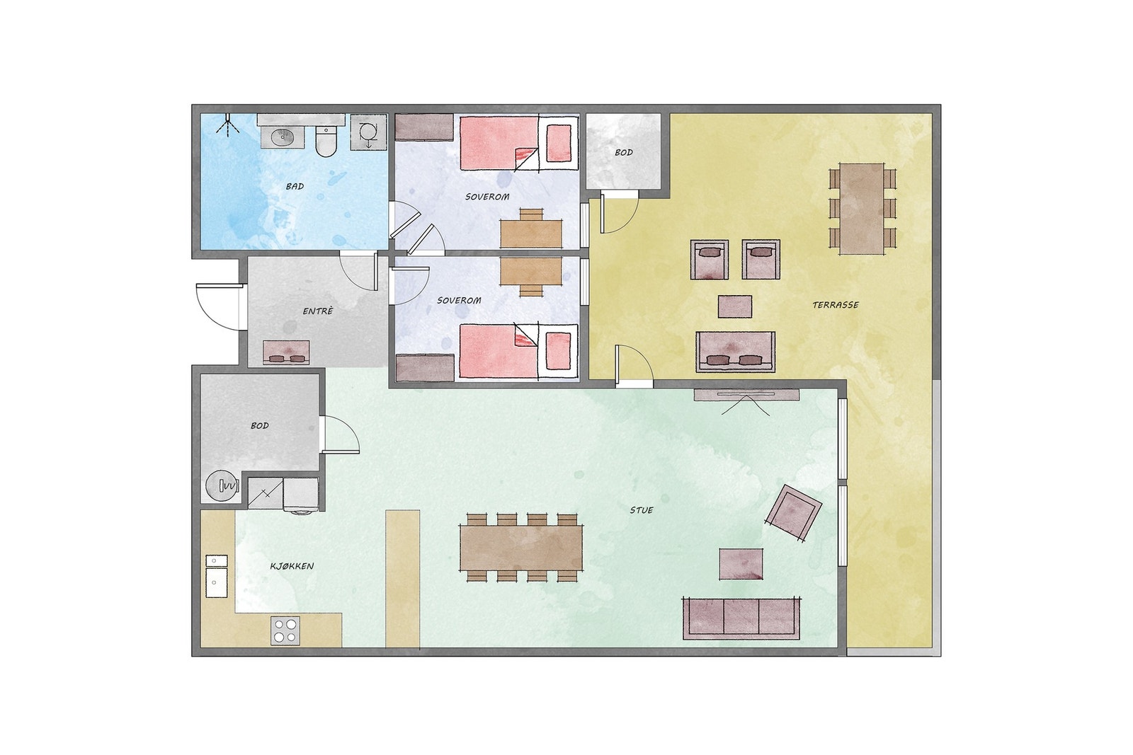 LEILIGHETEN HAR ET AREAL PÅ 69 m² | TERRASSE PÅ 24 m² | EKSTERN BOD PÅ 7 m² Galleribilde