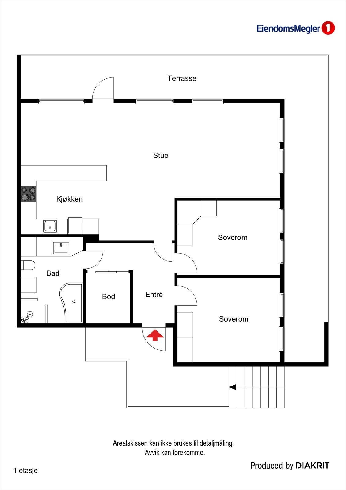 Leiligheten har en arealeffektiv planløsning på ett plan, med to soverom, en åpen sosial sone og en intern bod. Galleribilde