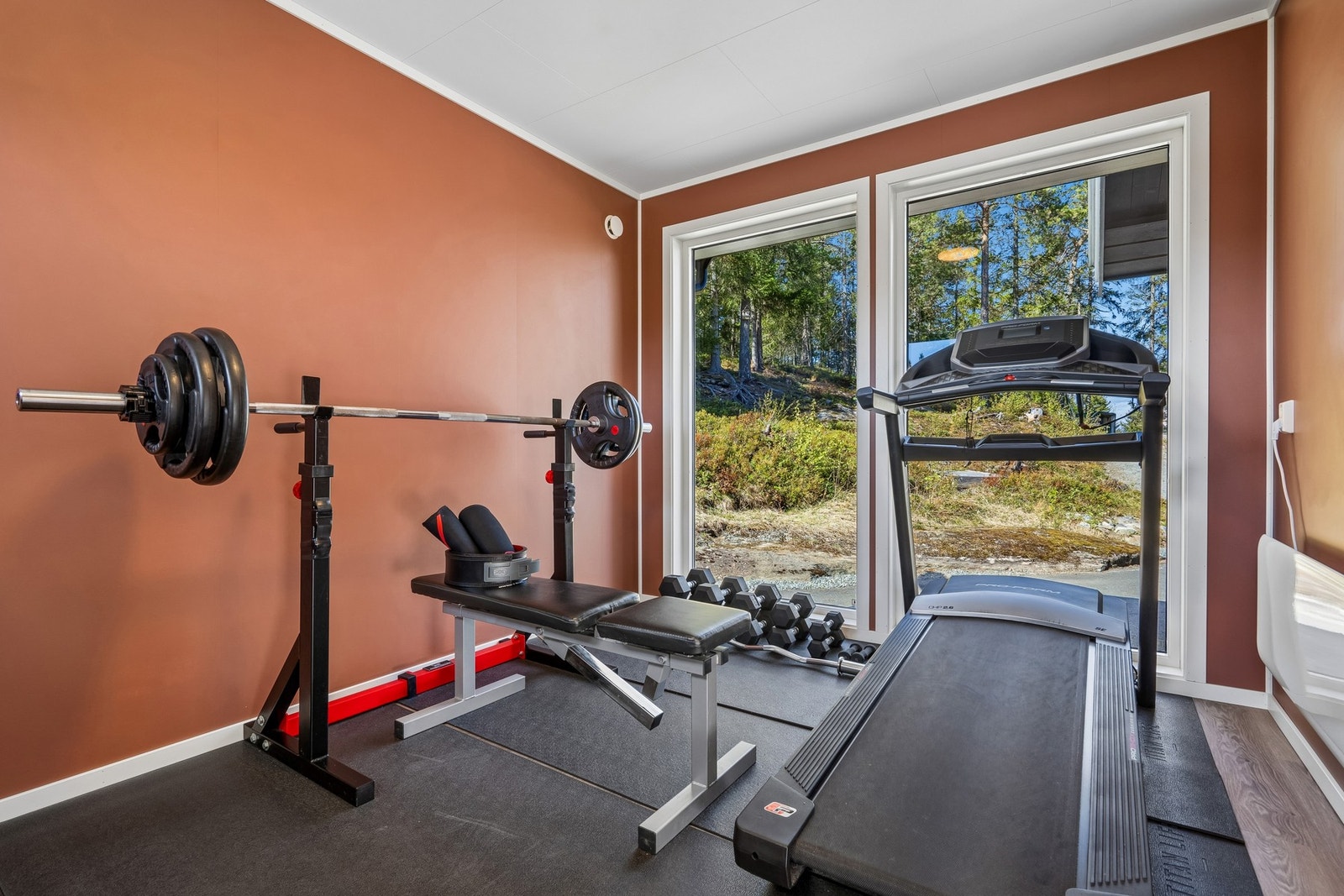 Oppholdsrom som er innredet som trimrom. Galleribilde