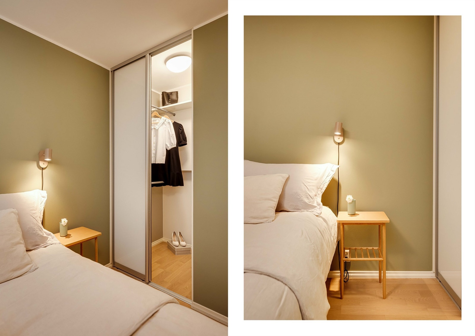 Kveldsbilde fra hovedsoverom. Legg merke til `walk in´ garderobe. Galleribilde