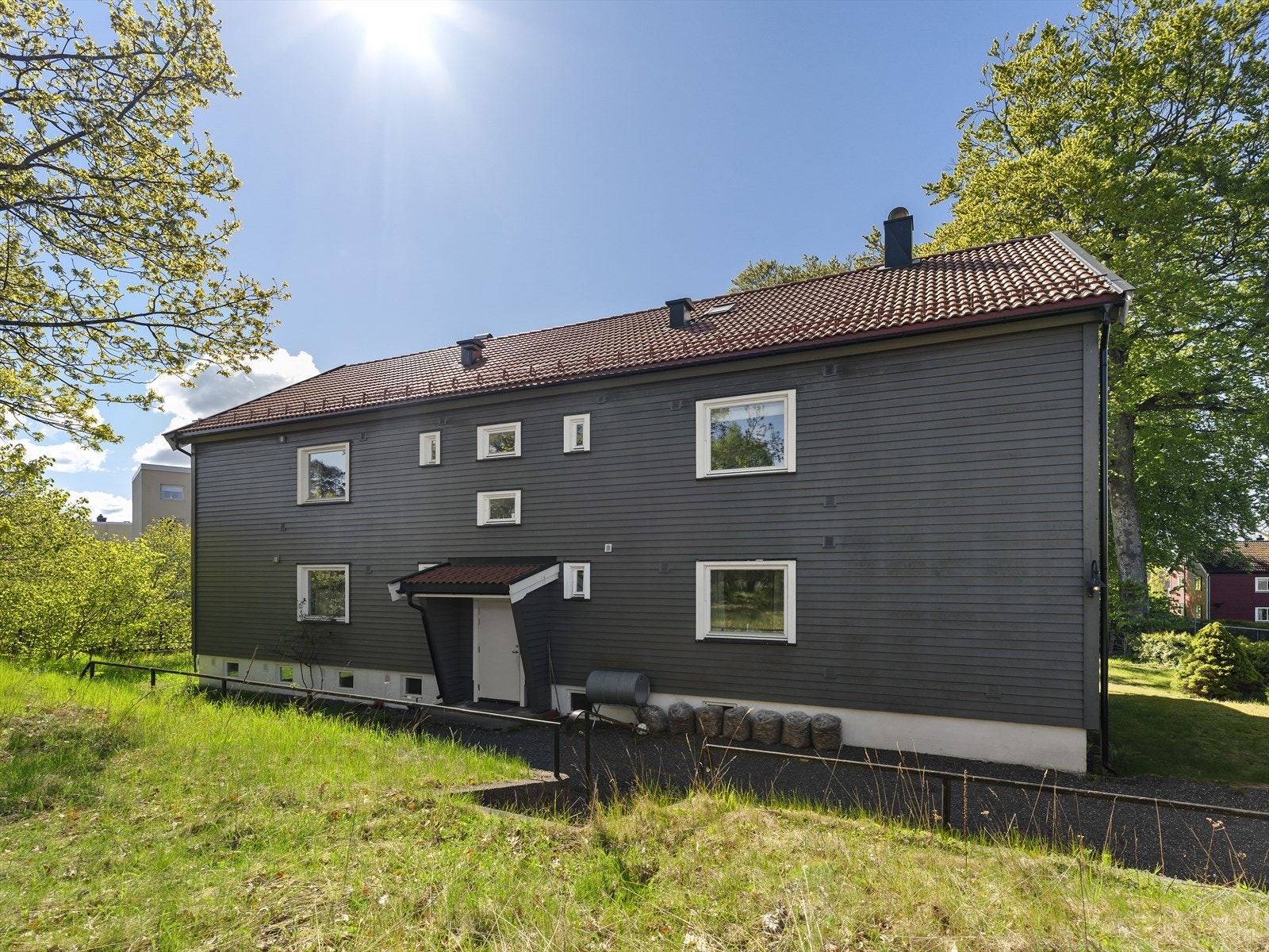 Inngangsdøren er malt, har brannklassifisering B-30 og lydisolering på 35 dB. Galleribilde