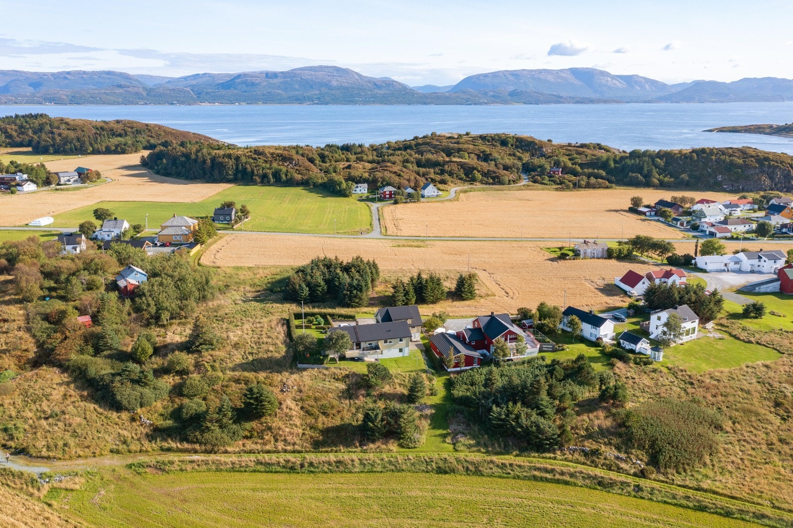 Dronefoto. Området er det nærmeste kornområdet. Galleribilde
