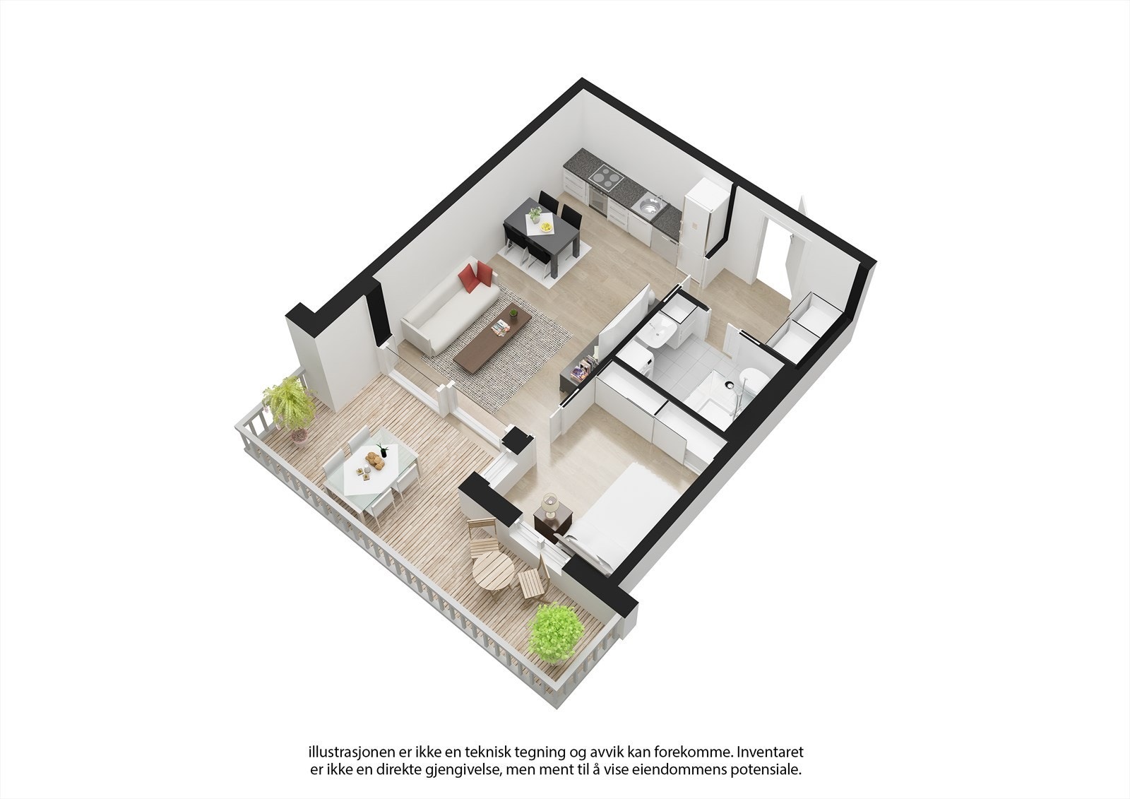 3D-plantegning og digitale foto/styling til illustrasjon - Avvik vil forekomme. Se plantegning og beskrivelse i prospekt. Galleribilde