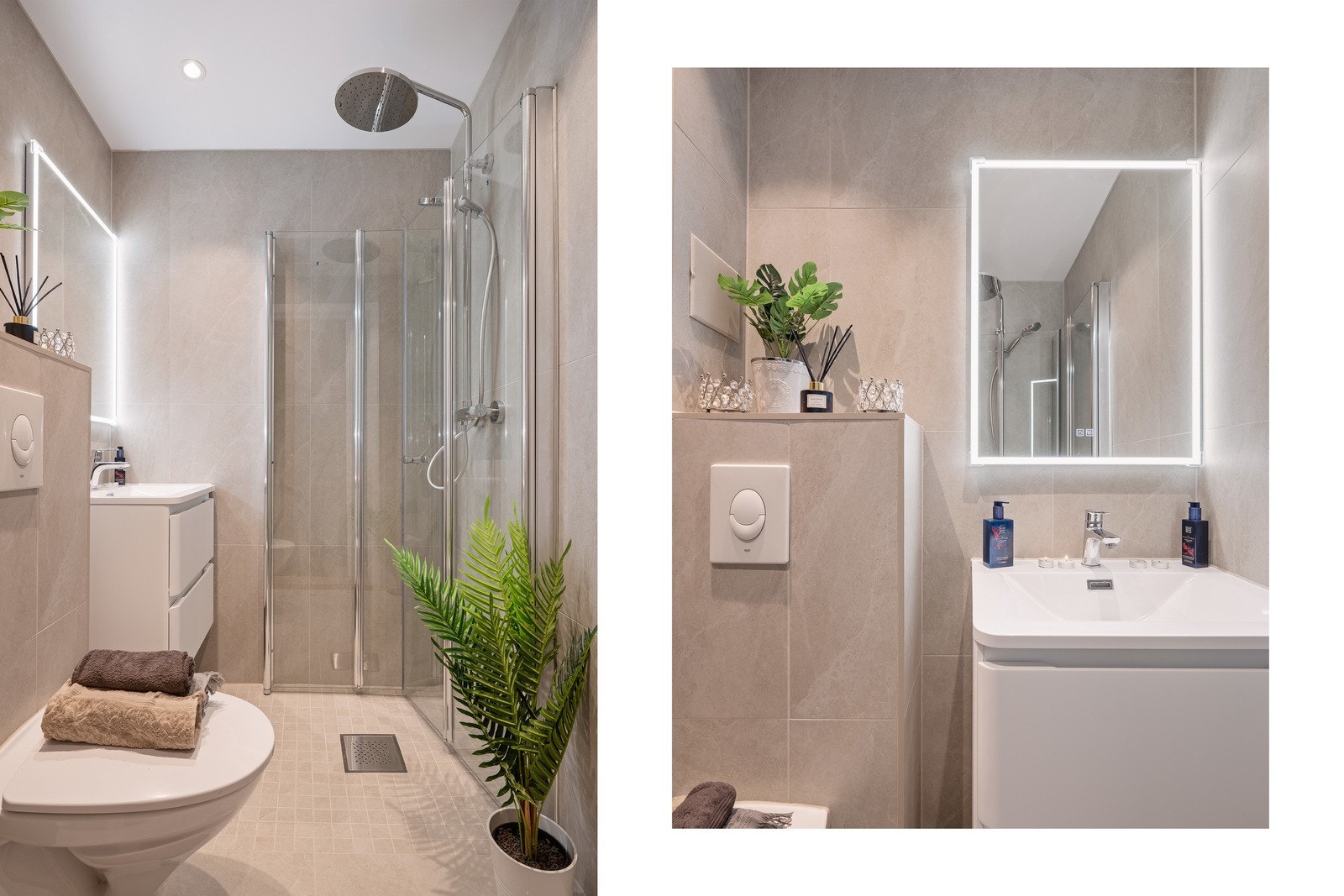 Badet ble pusset opp og renovert i 2026 - moderne uttrykk med varmekabler i gulvet. Galleribilde