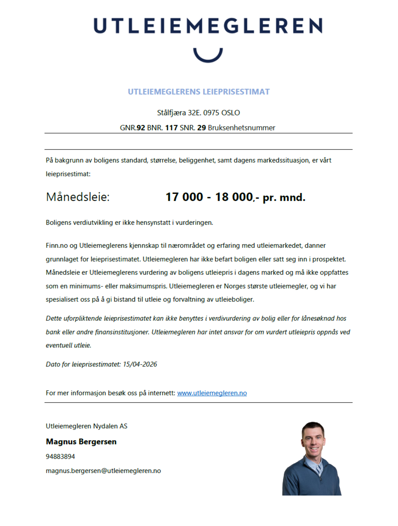 Leieprisestimat. Galleribilde