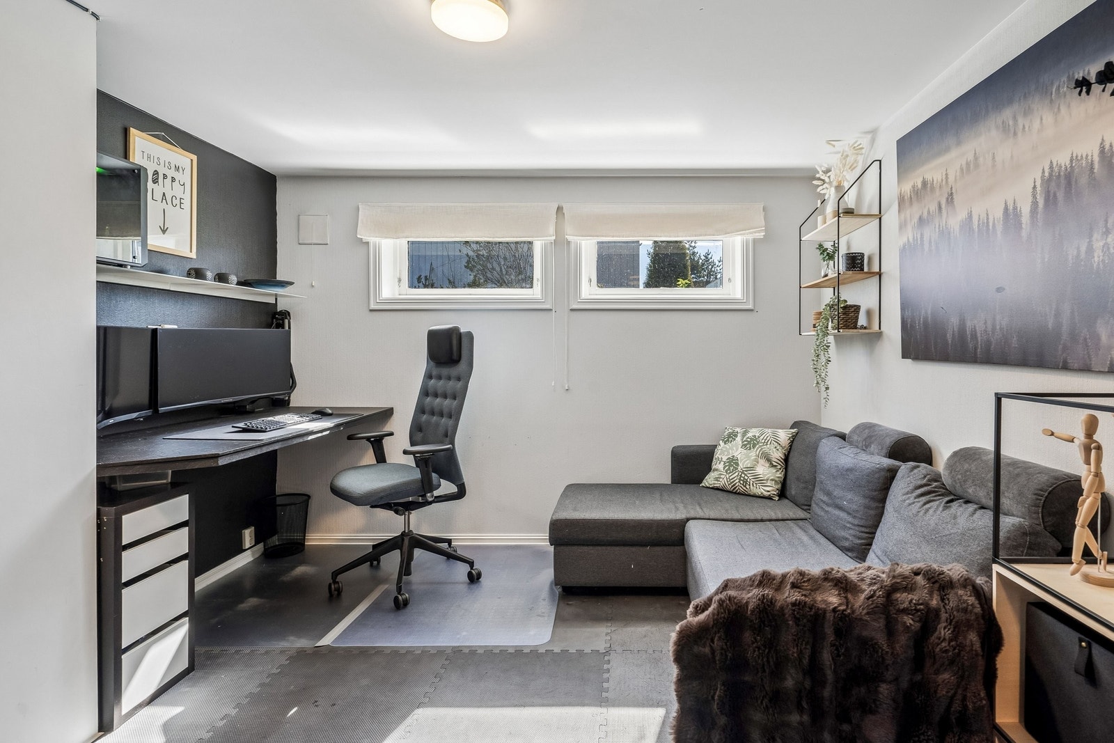 Kjeller: Bod
Rommet er benyttet som gjesterom/kontor/treningsrom med en sovesofa.
Det er også lagt opp kabel til nettverkstilkobling på dette rommet ved kontoret. Galleribilde