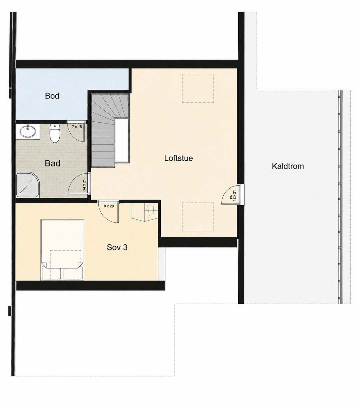 Plantegning loftetasje (Uinnredet) Galleribilde
