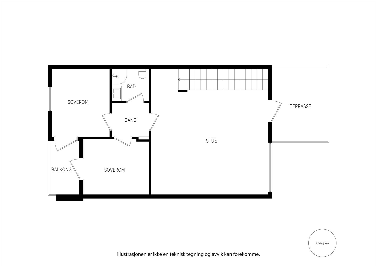 3. etasje har en fleksibel planløsning med stue, to soverom, bad og utgang til to balkonger. Galleribilde