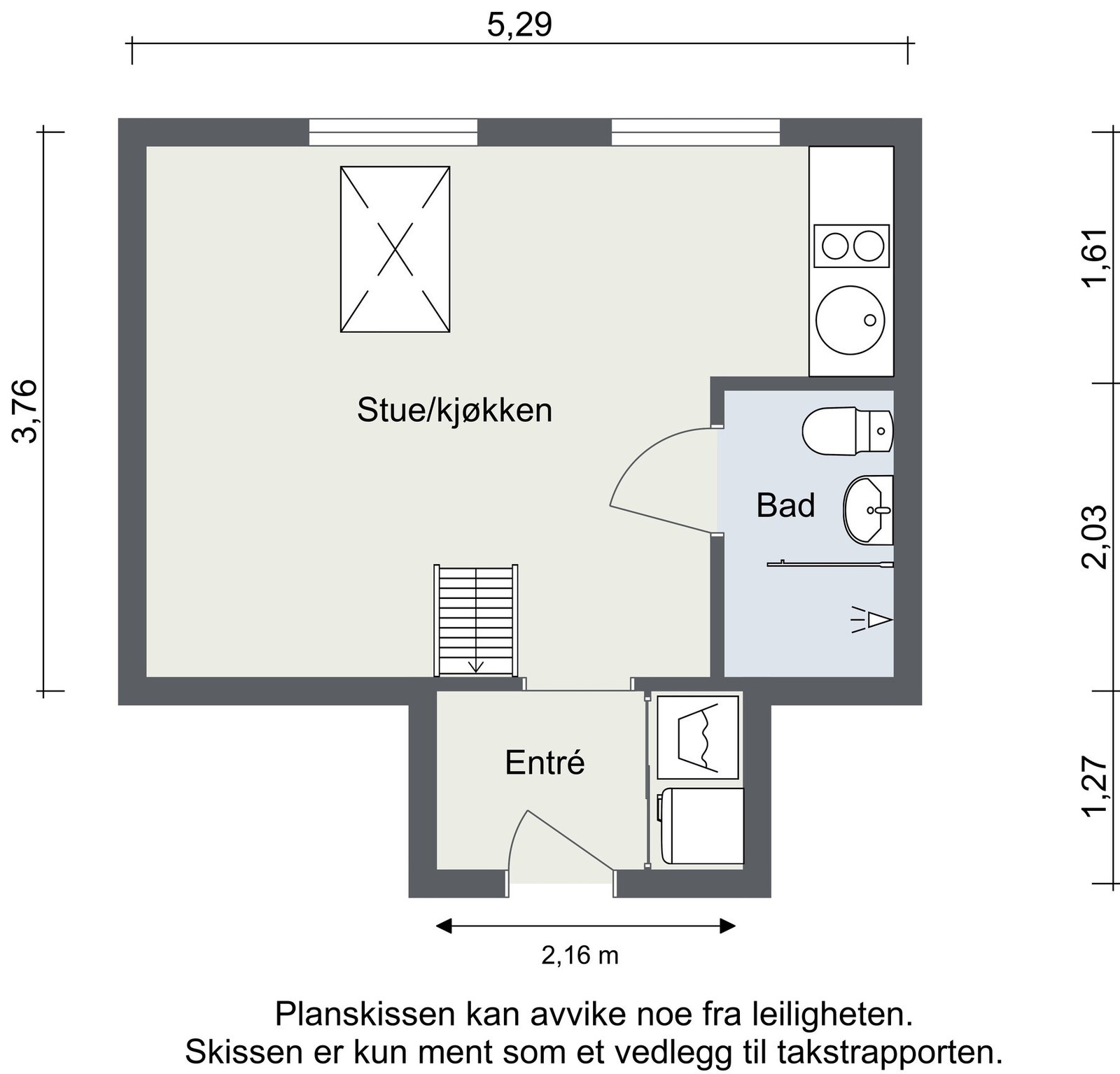 Plantegning. I tillegg disponerer leiligheten en kjellerbod på ca. 6,9 kvm. Galleribilde