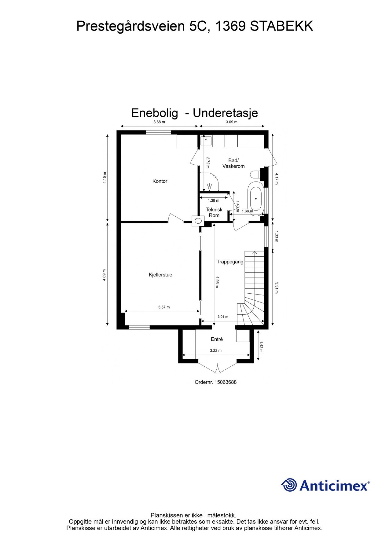 BRA-i 74 m²: Entré, trappegang, bad/vaskerom, kontor, kjellerstue og teknisk rom. Galleribilde