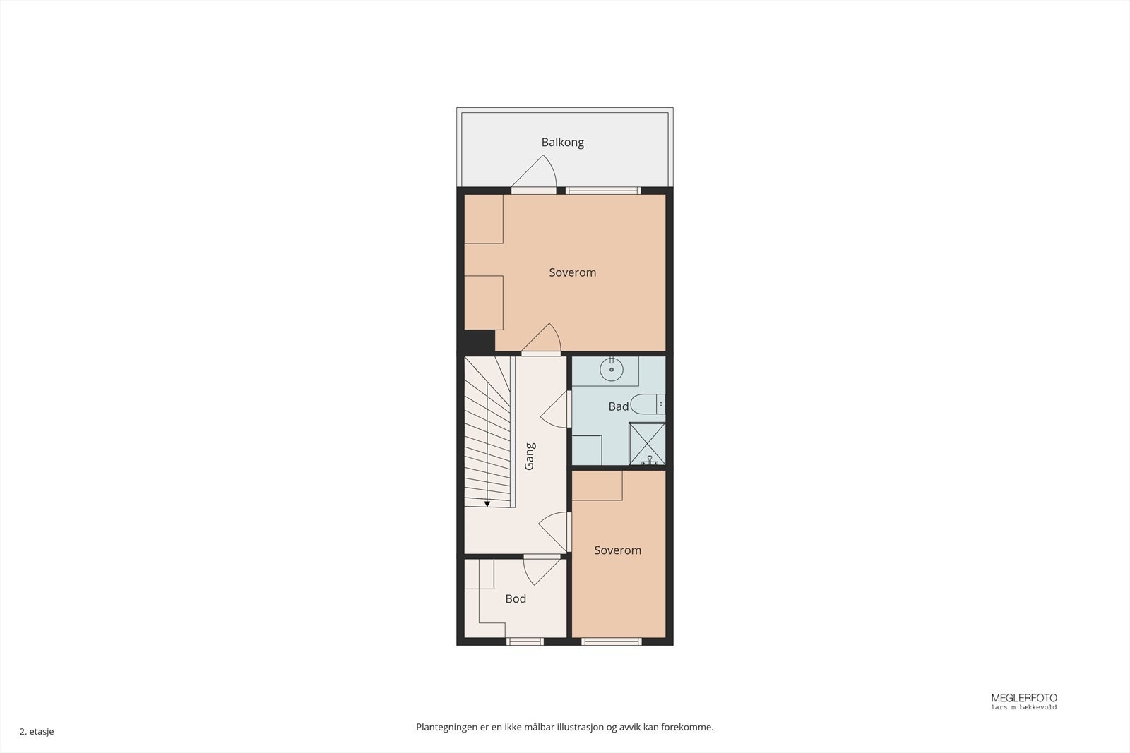 2.etasje med gang, to soverom, bad og en praktisk bod. Galleribilde