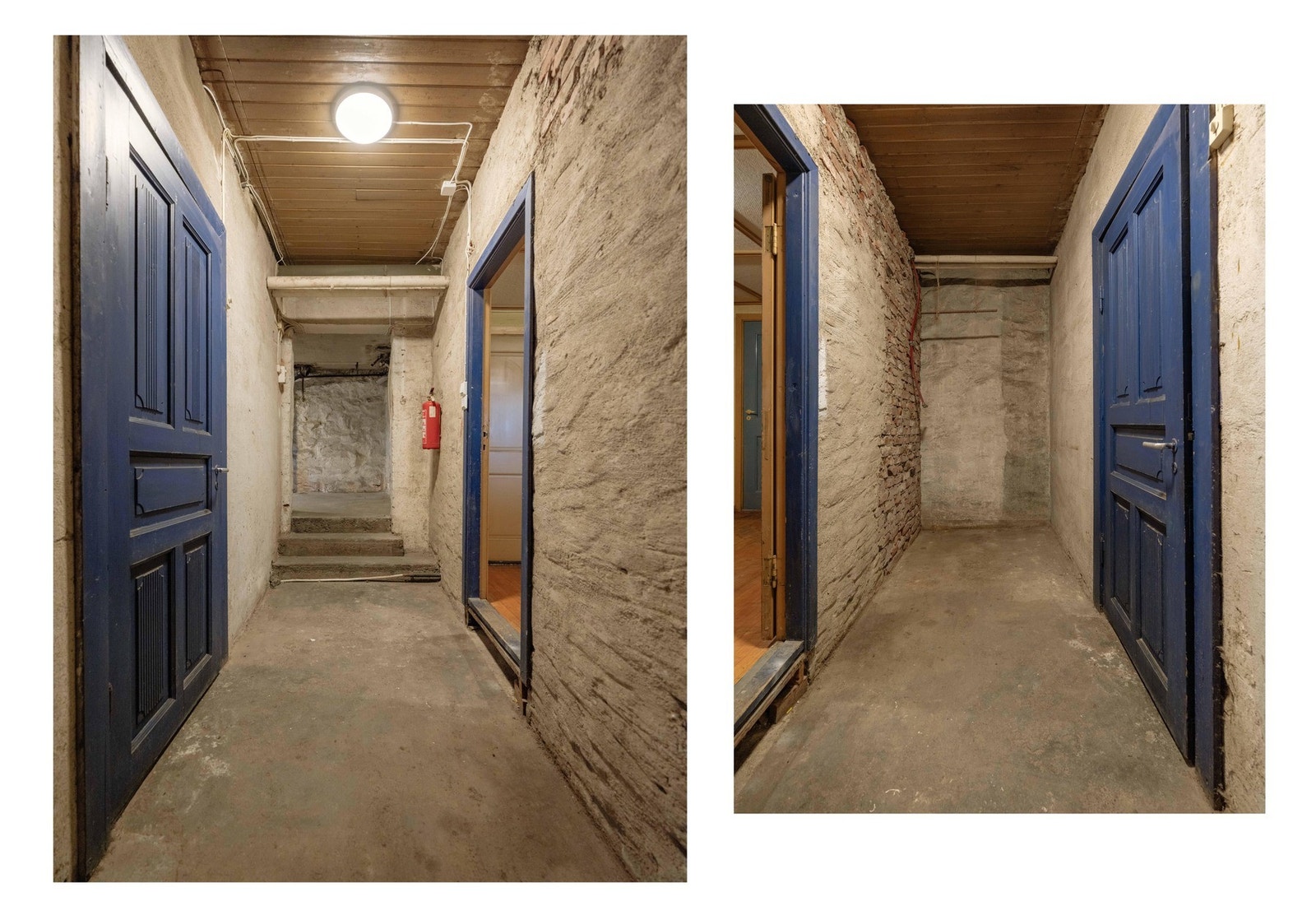 Det er støpt betonggulv på terreng i kjelleren. Det er målt nivåforskjeller på gulvet. Galleribilde
