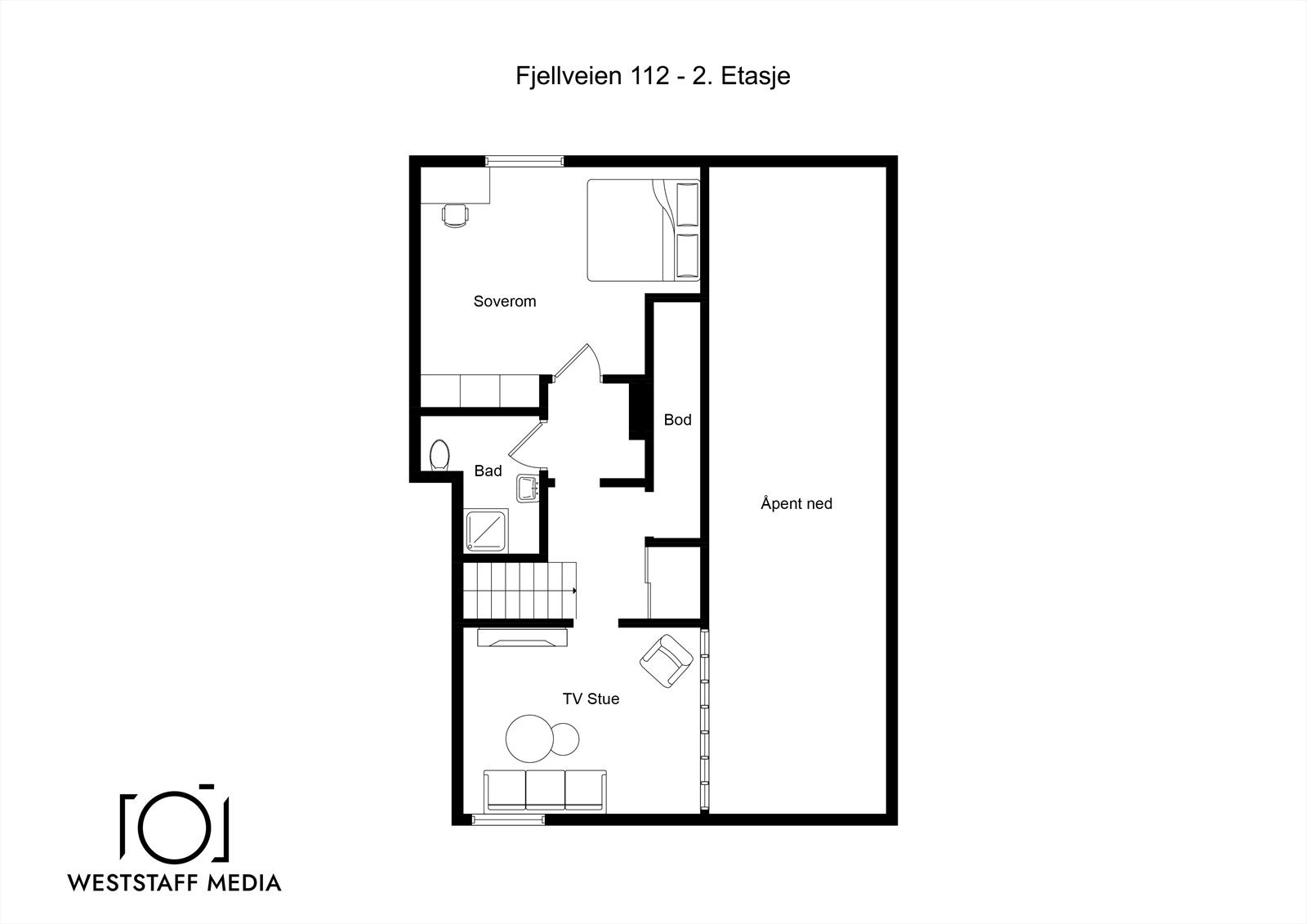 Plantegning øvre plan. Bildene som følger er fra denne etasjen Galleribilde