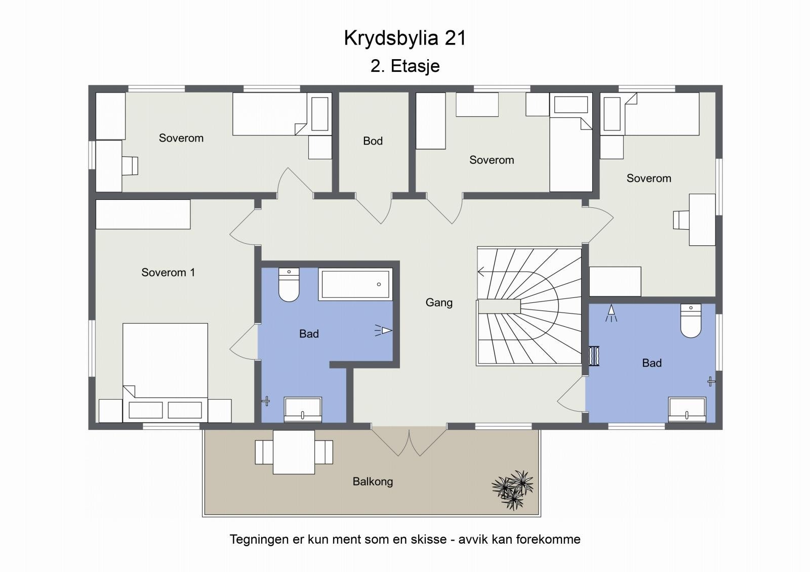 Omtrentlig planskisse 2. etasje Galleribilde