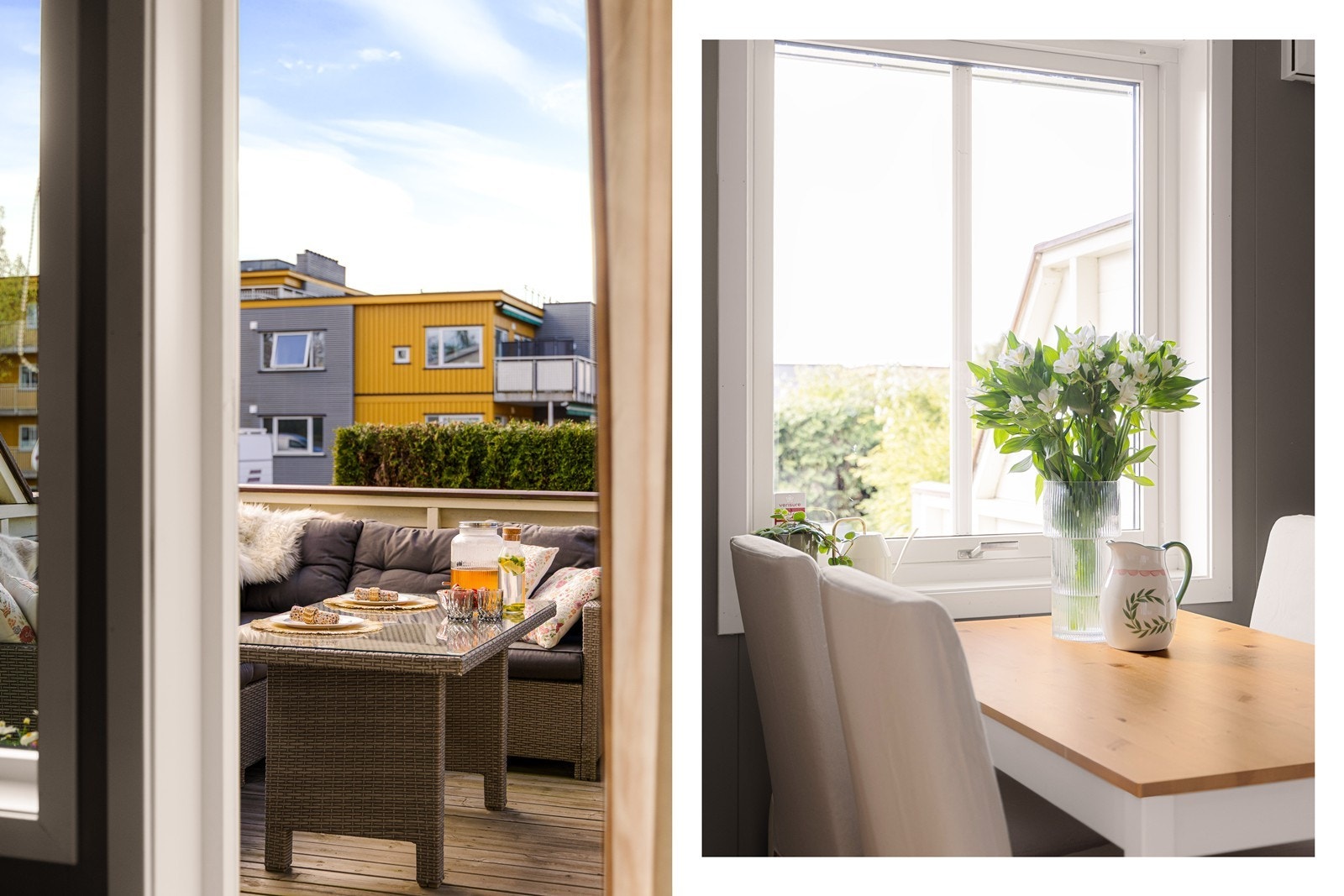 Boligen har gjennomgående lys. På kjøkkenet er det plass til en hyggelig sittegruppe ved det praktiske plasserte vinduet. Vinduet slipper inn ekstra naturlig sollys på kjøkkenet, som bidrar til å lysne opp rommet. Galleribilde