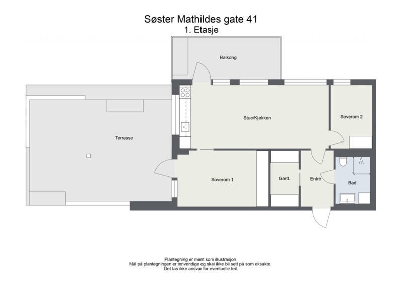 Ny leilighet fra 2023 med en gjennomtenkt planløsning og to private uteplasser på til sammen 52 m². Galleribilde