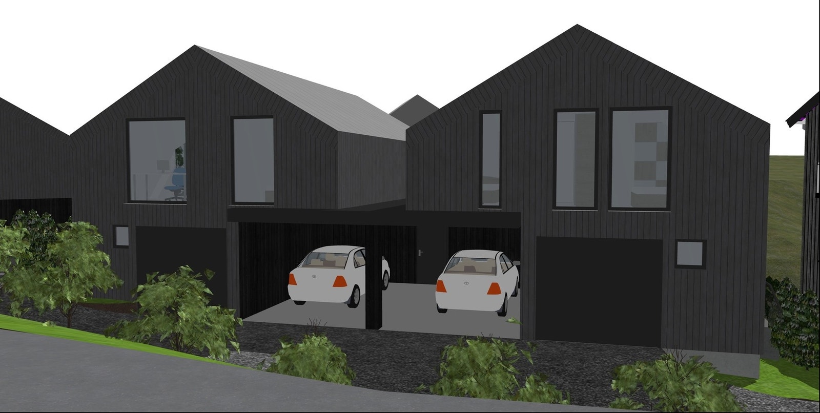 AI-redigert bilde. 1B og 1C. Begge har 1 garasjeplass og 1 carport hver. Galleribilde