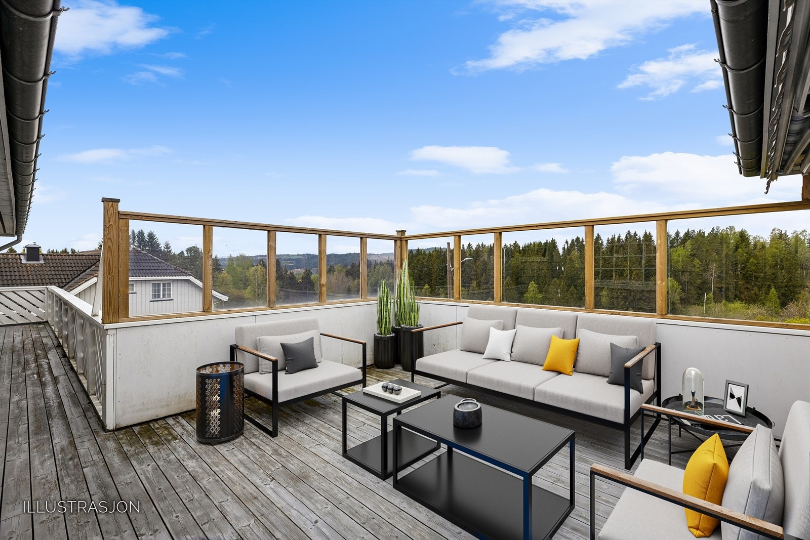 Stor terrasse som ligger vestvendt til med flott utsikt utover nærområdet. Galleribilde